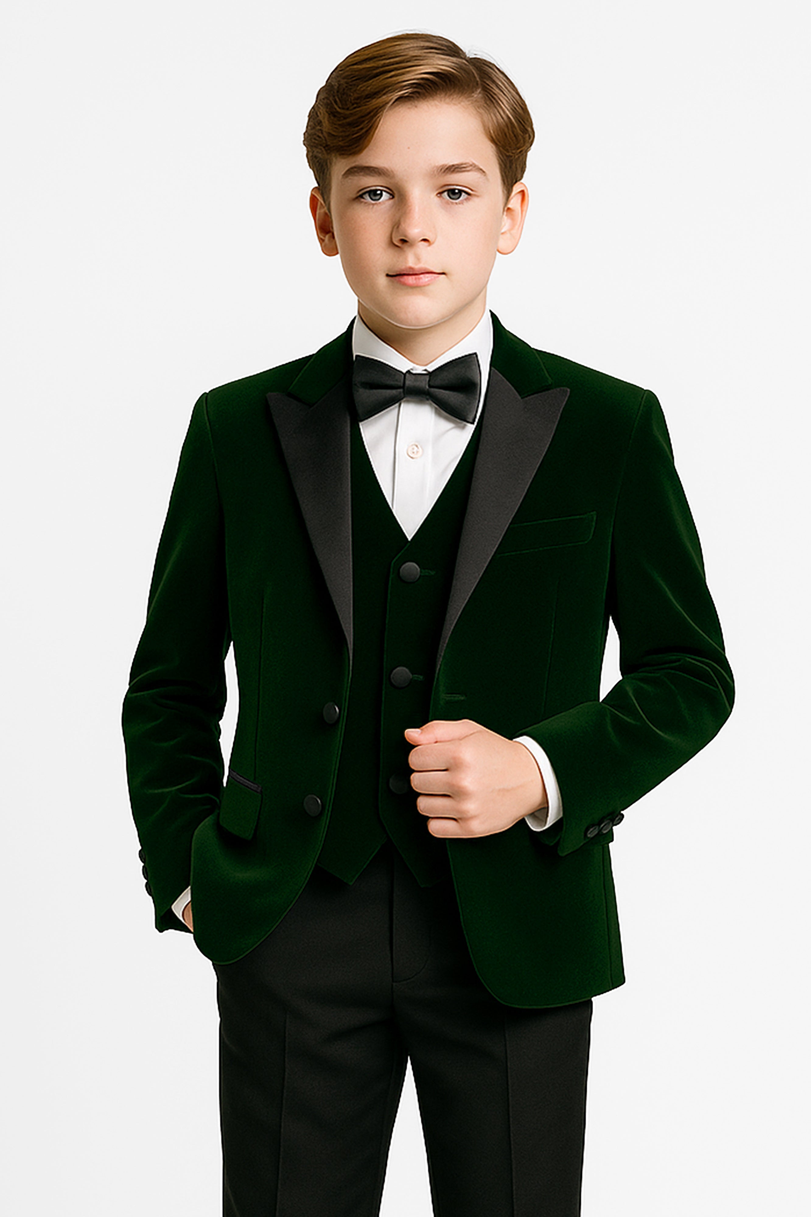 Ensemble de smoking pour garçon en velours et satin à revers - 3 et 5 pièces - MAYFAIR - Vert