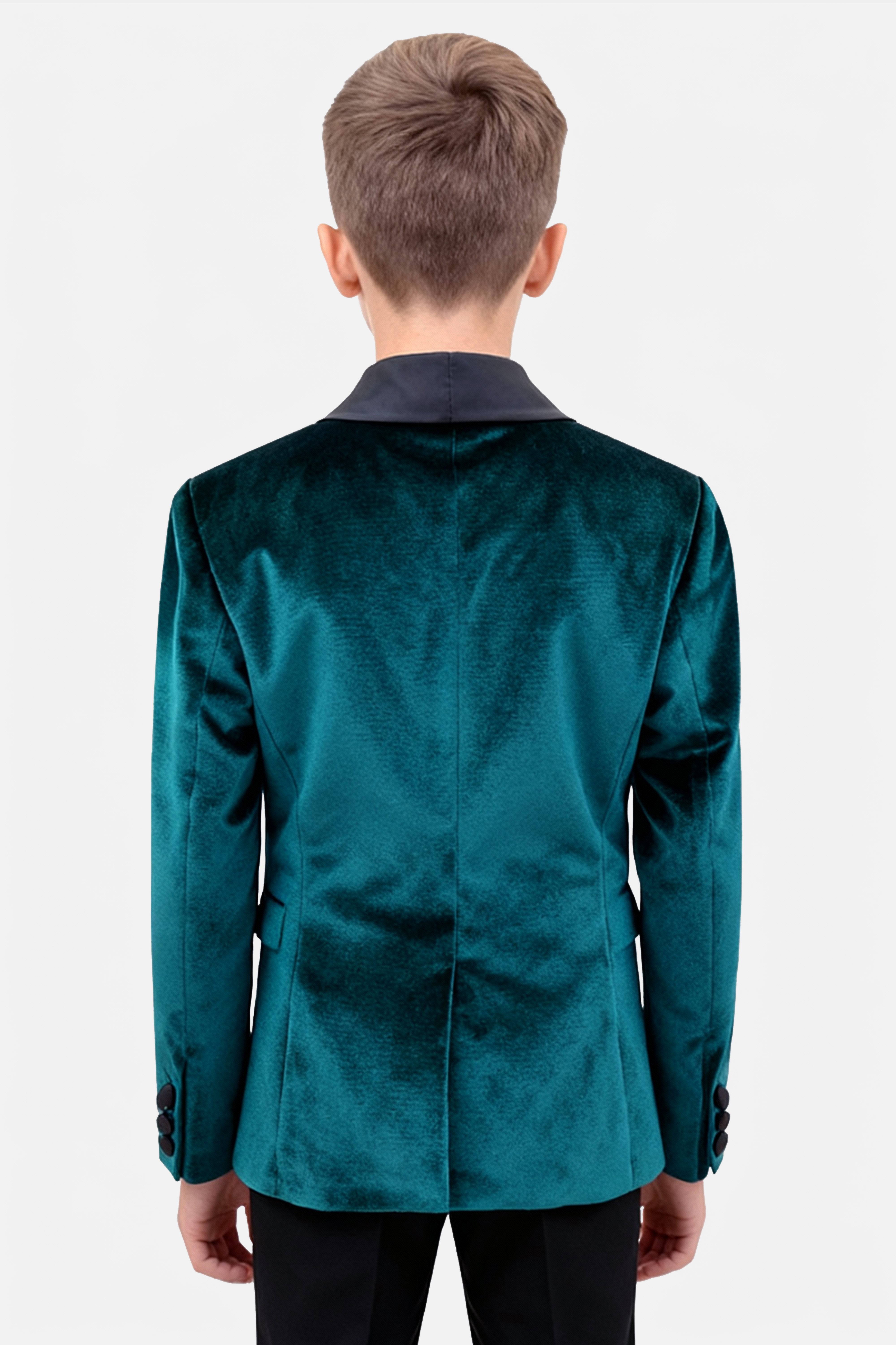Boys Velvet Tuxedo Blazer Set - KINGSMAN - Green Back Picture
