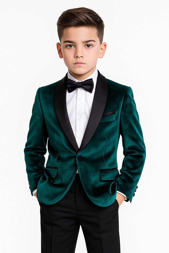 Boys Velvet Tuxedo Blazer Set - KINGSMAN - Green