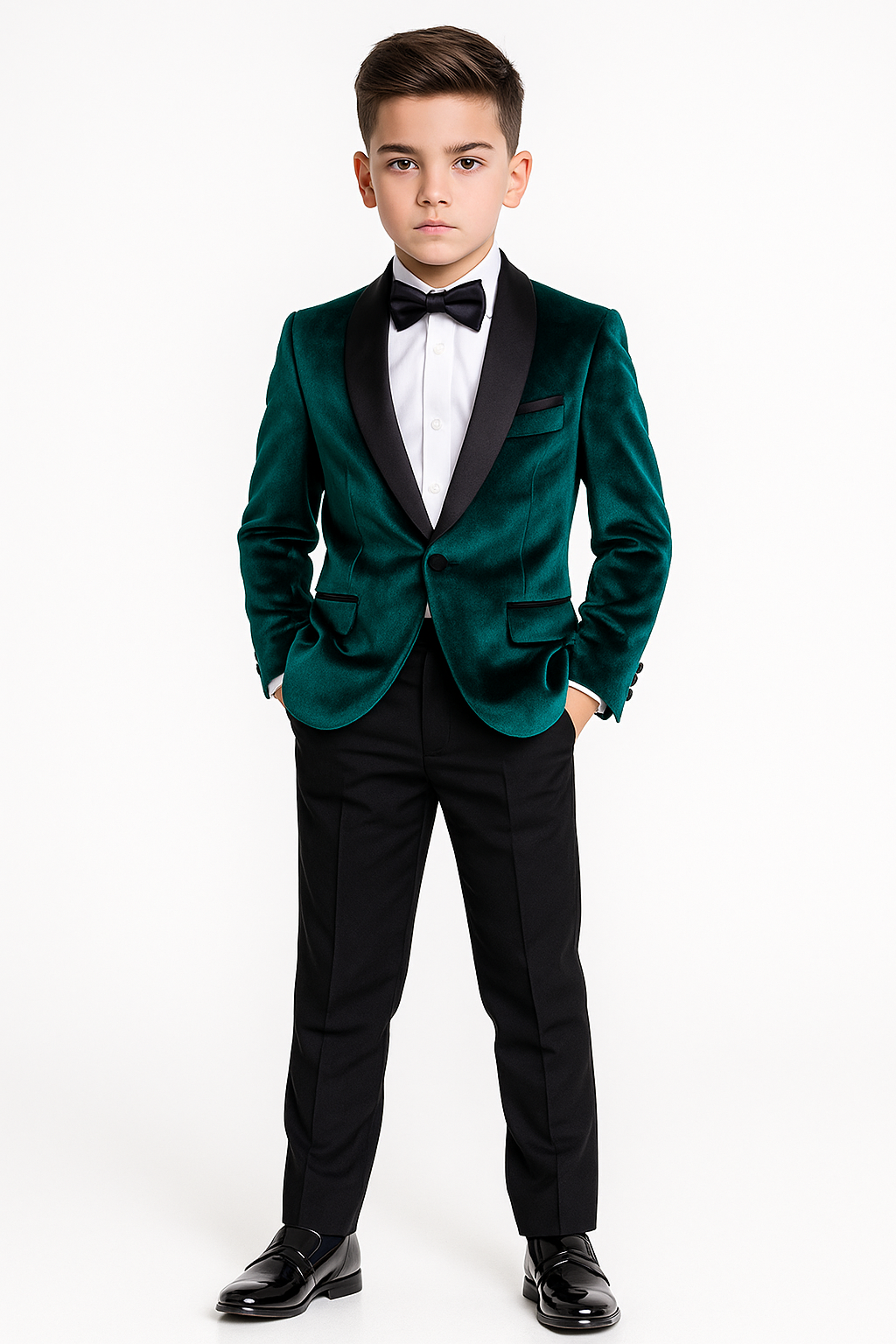 Boys Velvet Tuxedo Blazer Set - KINGSMAN - Green