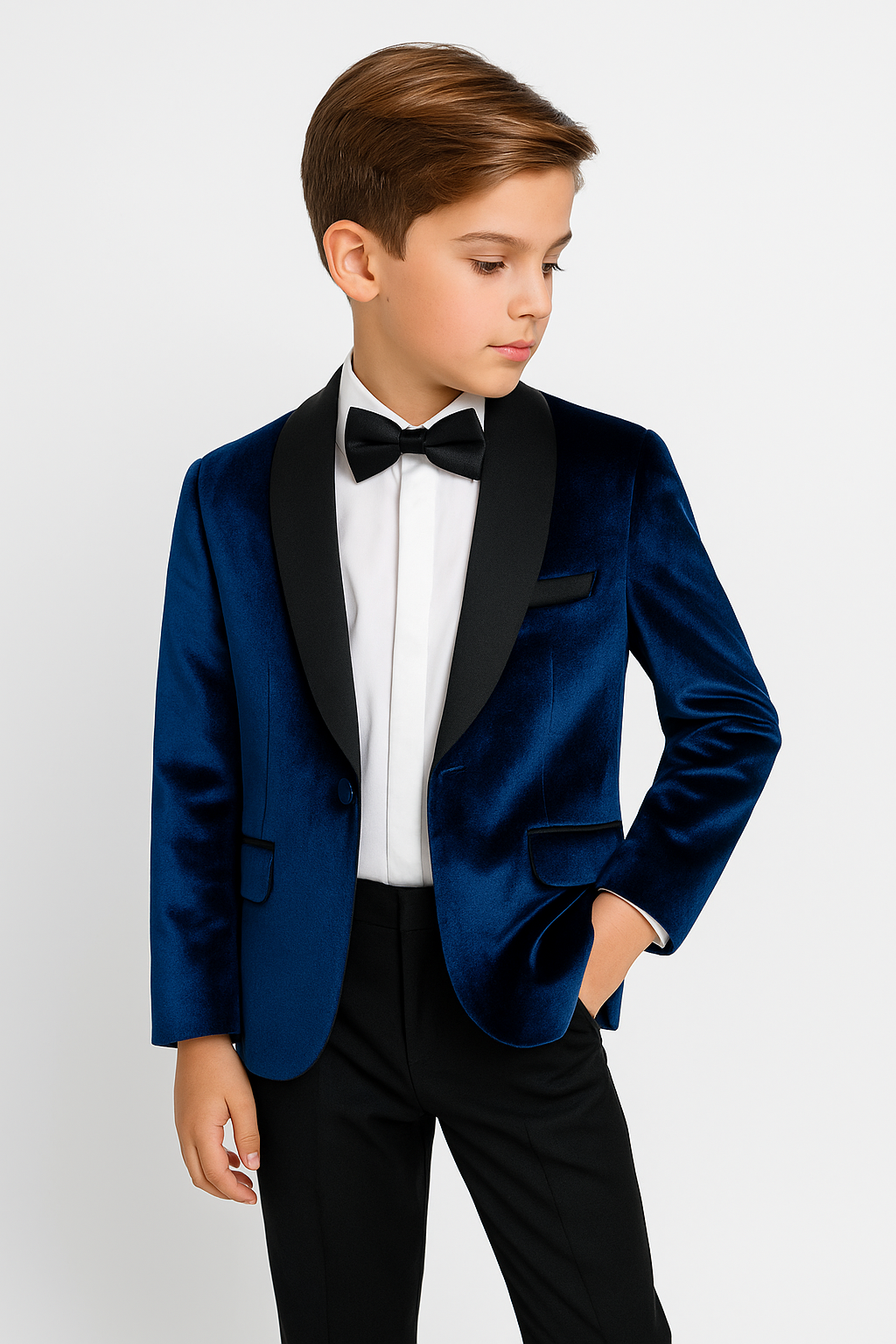 Boys Velvet Tuxedo Blazer Set - KINGSMAN - Navy Blue