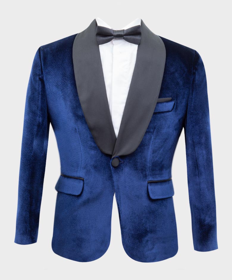 Ensemble de Blazer Tuxedo en Velours pour Garçons - KINGSMAN - Bleu Marine