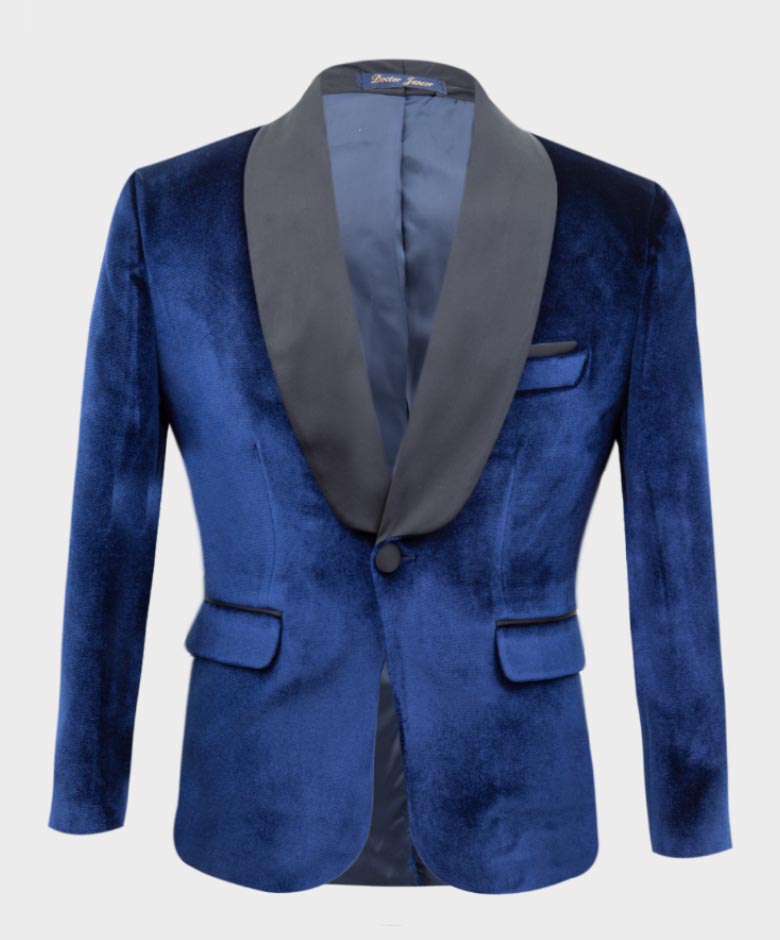 Ensemble de Blazer Tuxedo en Velours pour Garçons - KINGSMAN - Bleu Marine