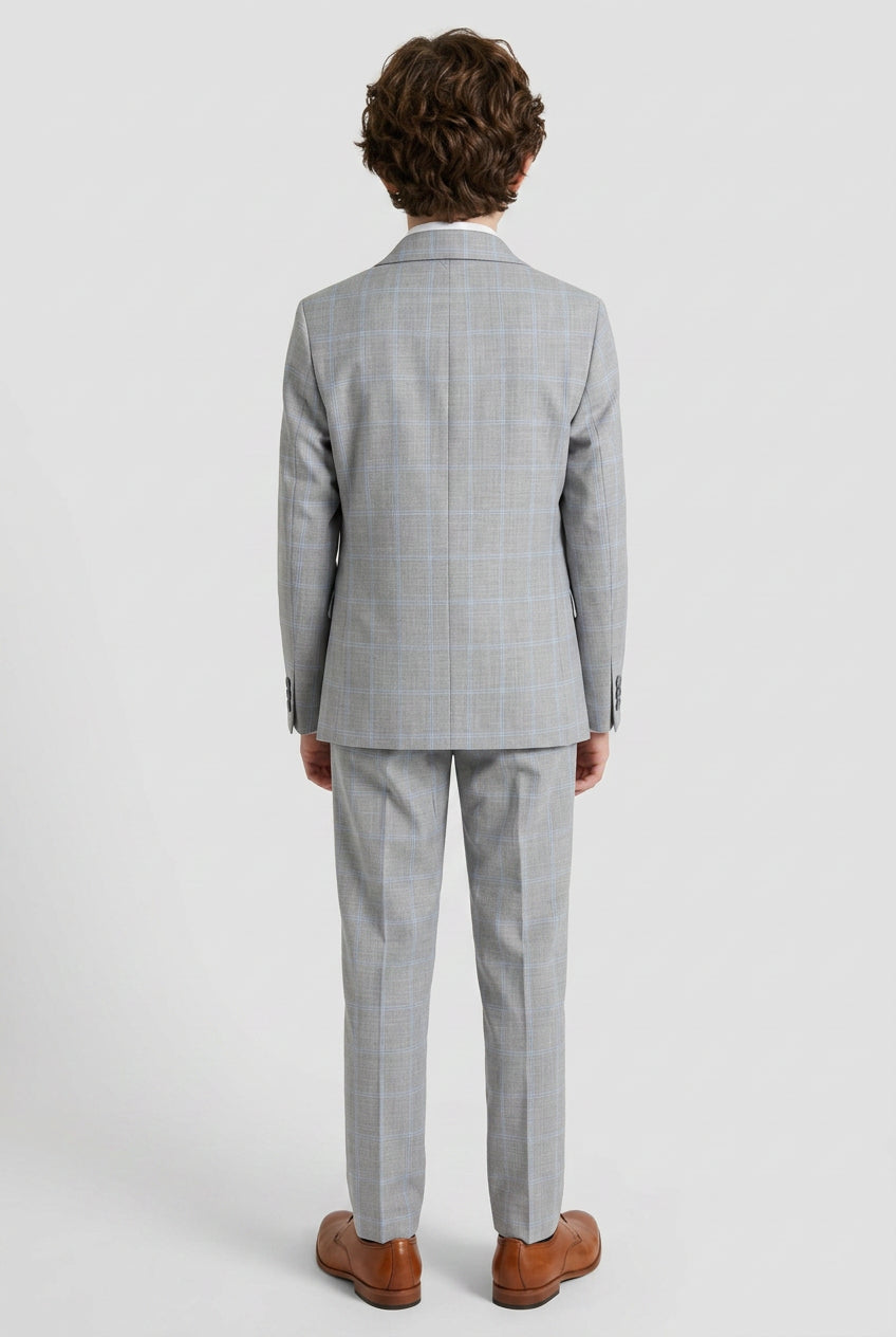 Costume 6 pièces à carreaux fenêtre pour garçon - Gris