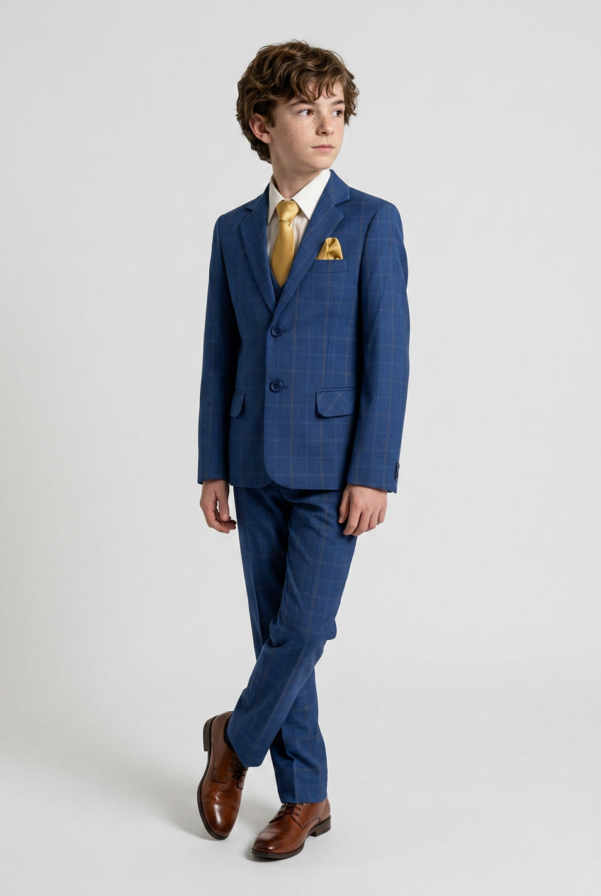 Costume 6 pièces à carreaux fenêtre pour garçon - Bleu marine