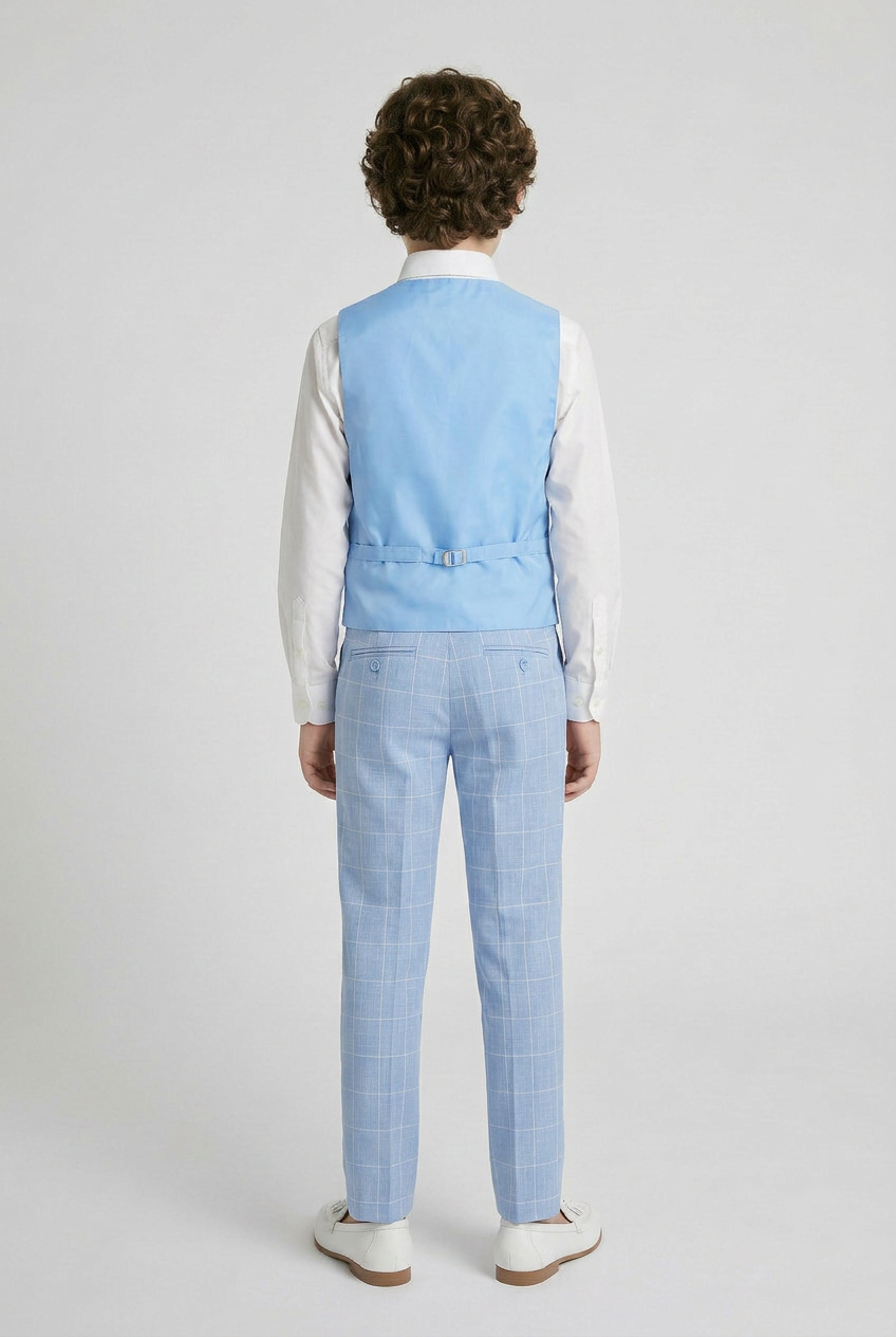 Ensemble gilet bleu à carreaux pour garçon - E-SAM - Bleu