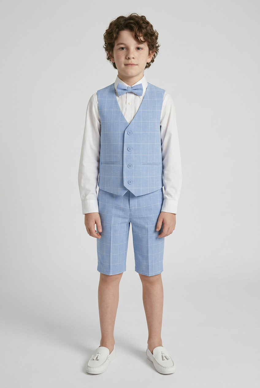 Ensemble gilet bleu à carreaux pour garçon - E-SAM - Bleu