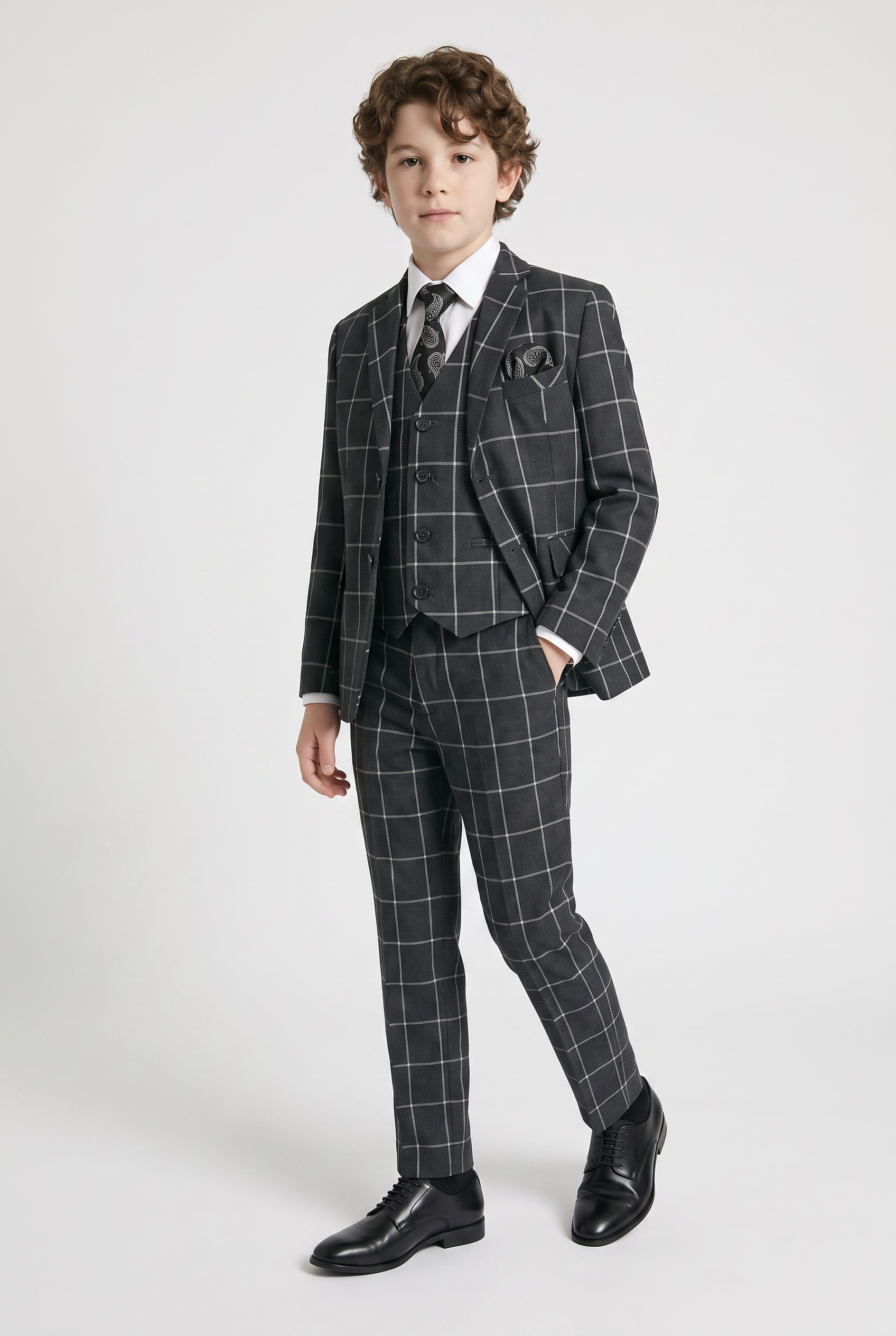 Ensemble costume garçon à carreaux fenêtre - Gris anthracite