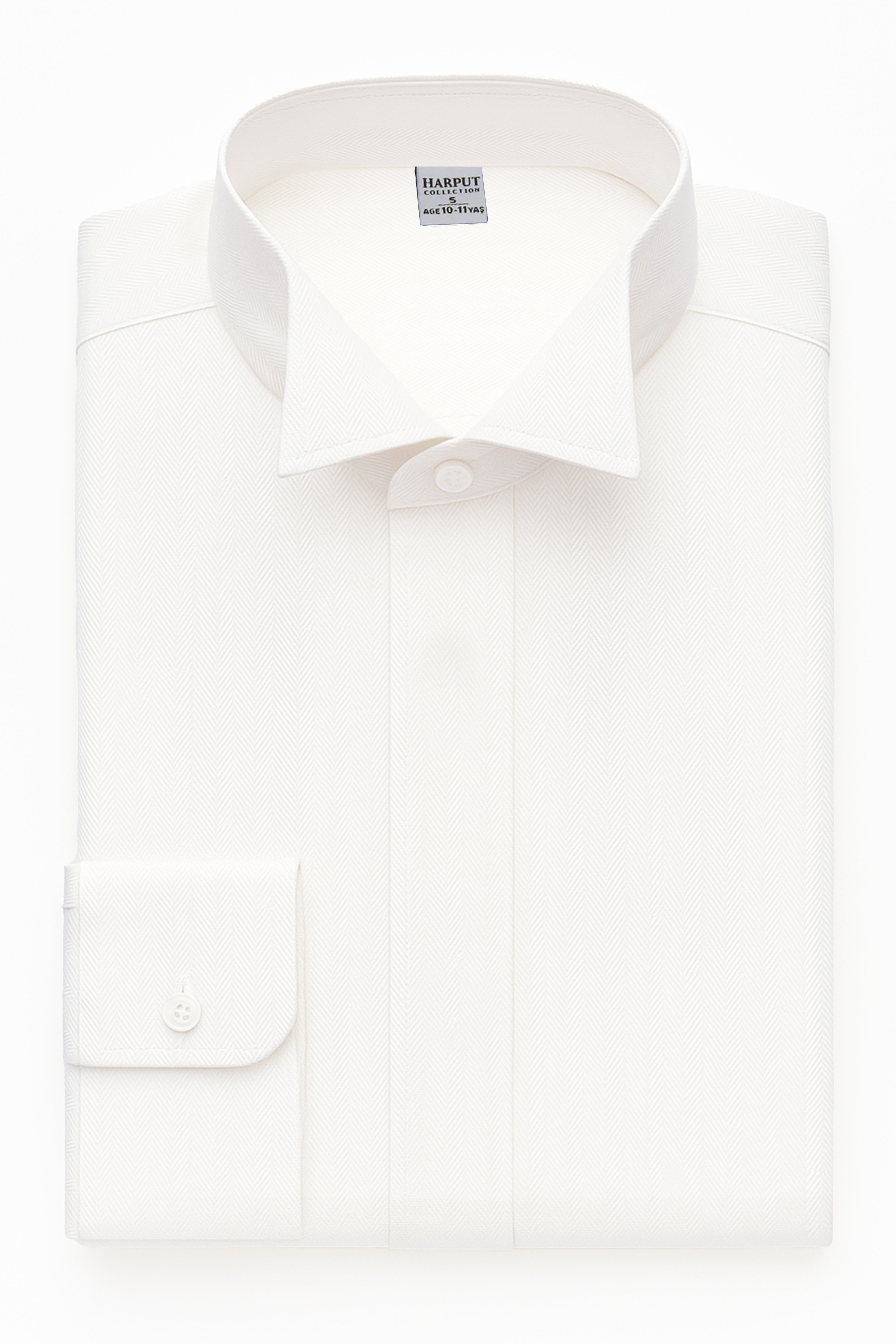 Chemise à col aile en herringbone pour garçons - HARPUT - Ivoire