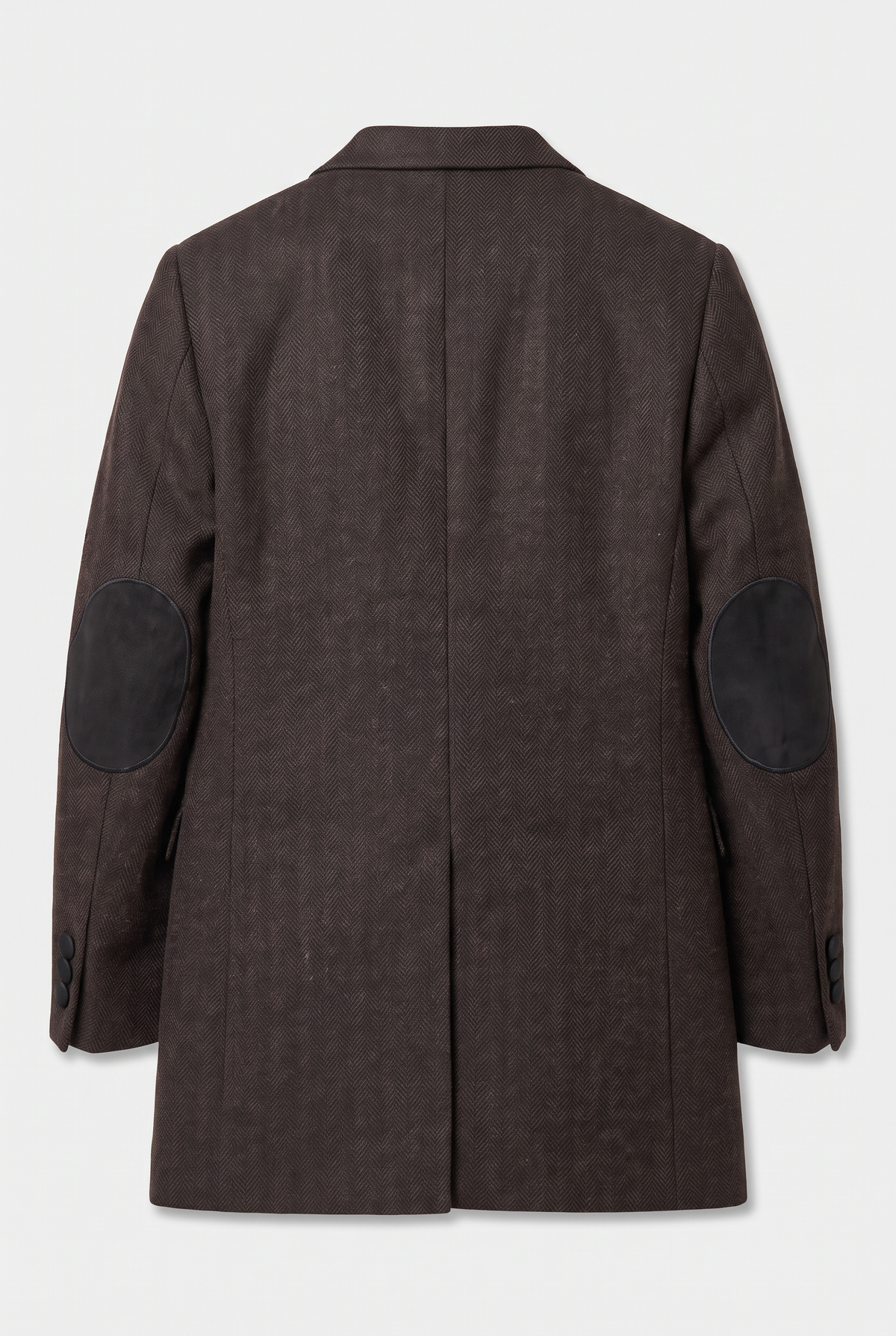 Boys Wool Tweed Herringbone Overcoat - Dark Brown