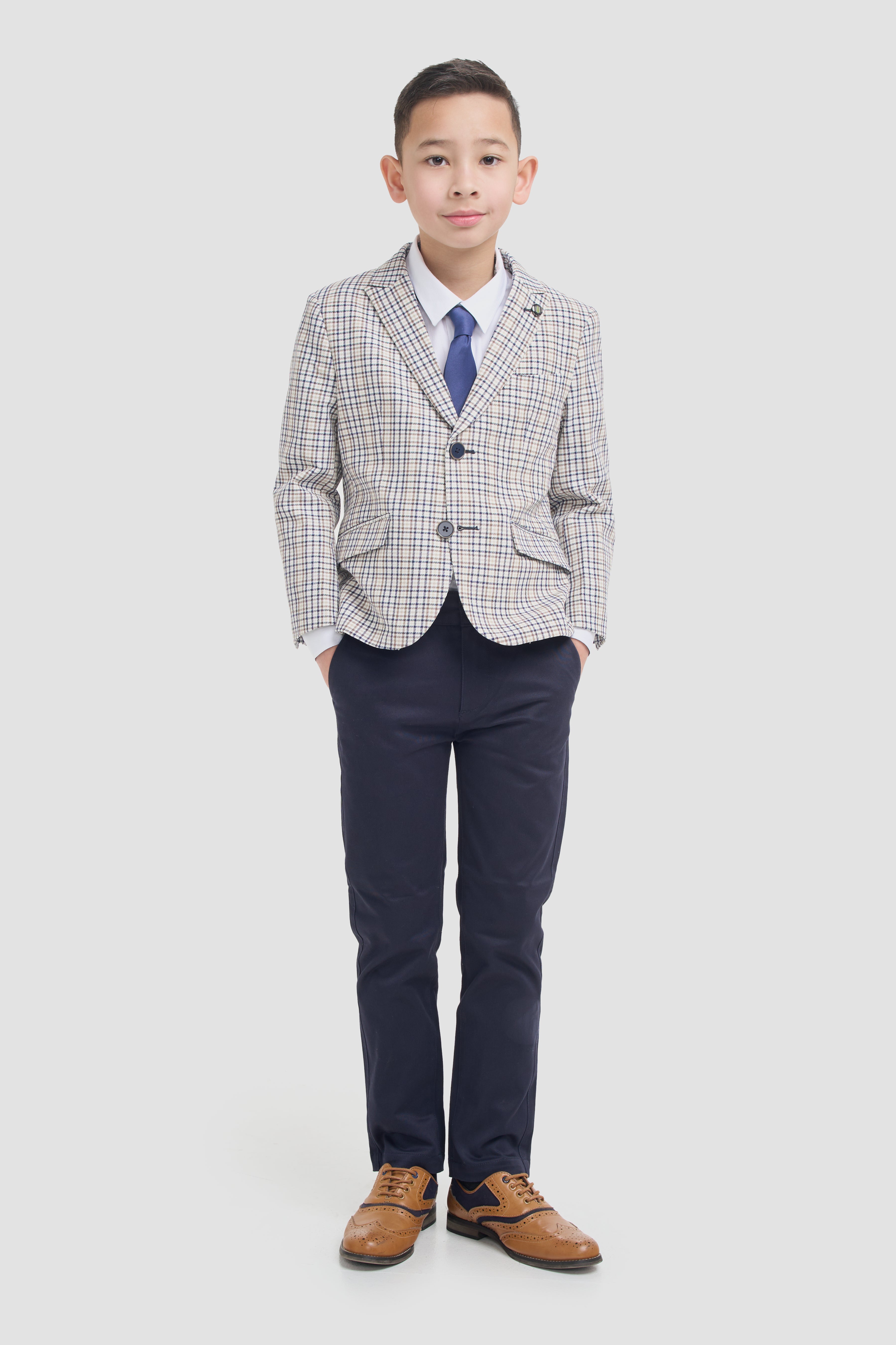 Boys Slim Fit Mini Check Blazer - Ennis - Beige