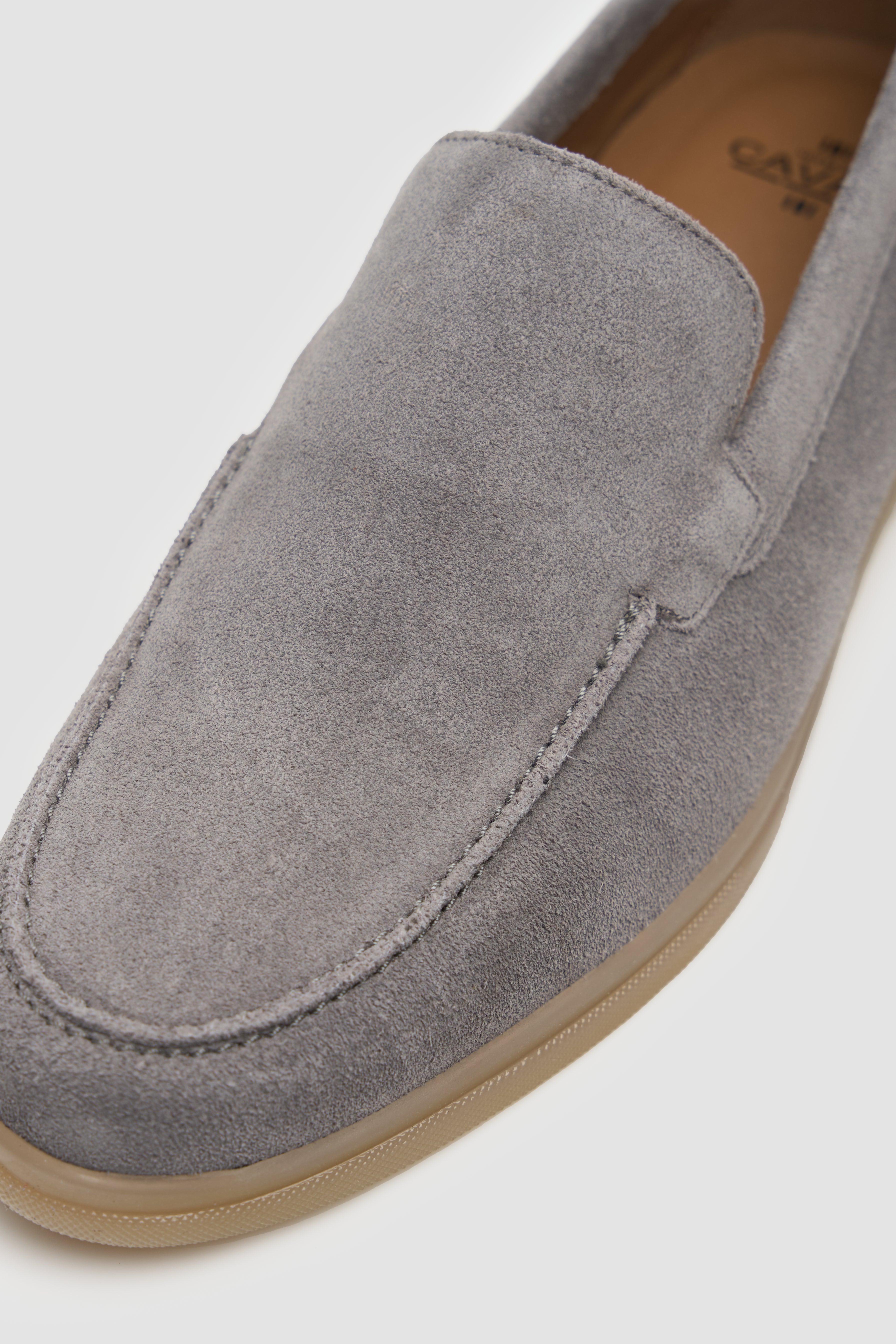 Men’s Suede Leather Moccasin Slip On Loafer Shoes - Breezy - Grey Detail Picture