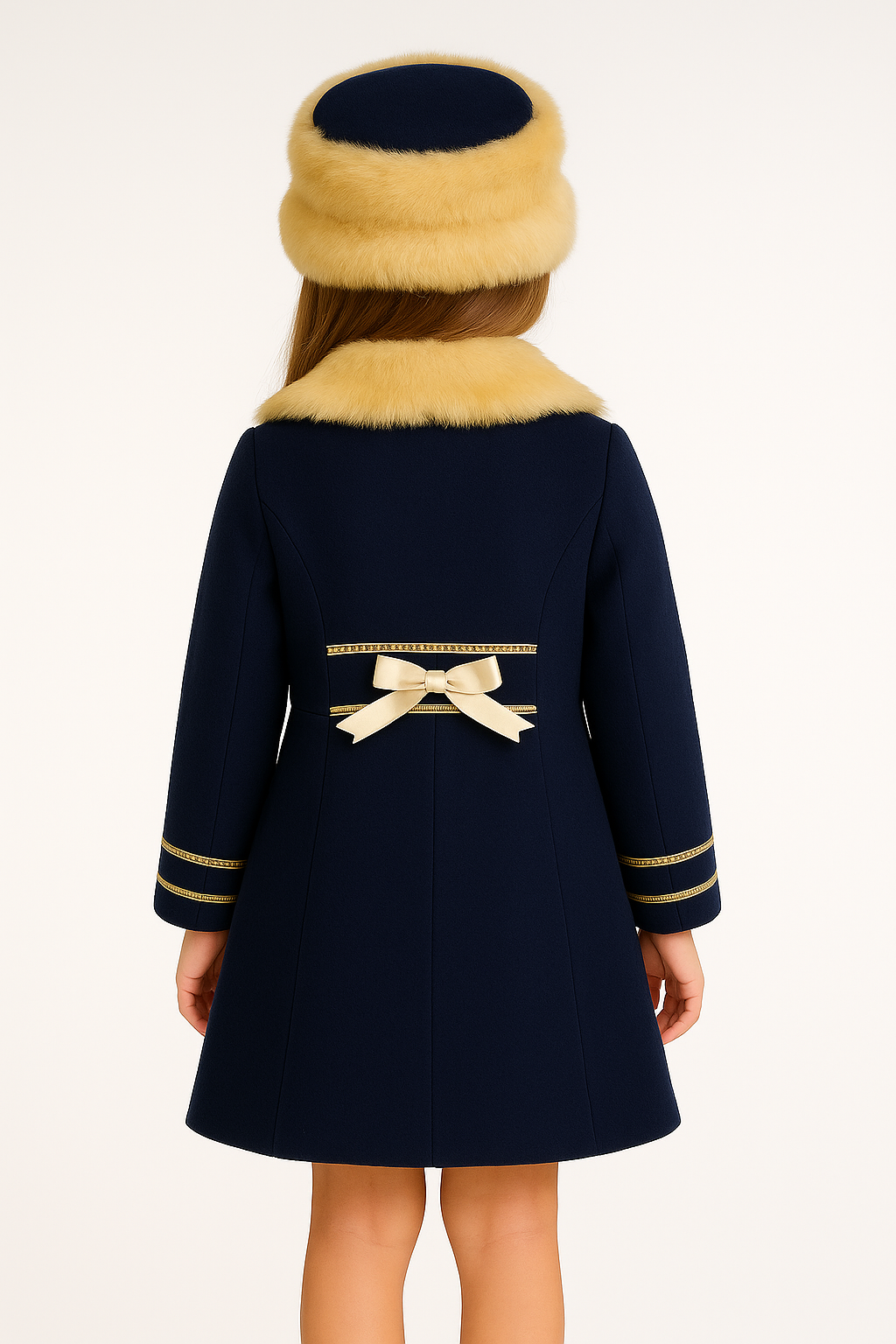 Ensemble manteau et chapeau bleu marine pour fille