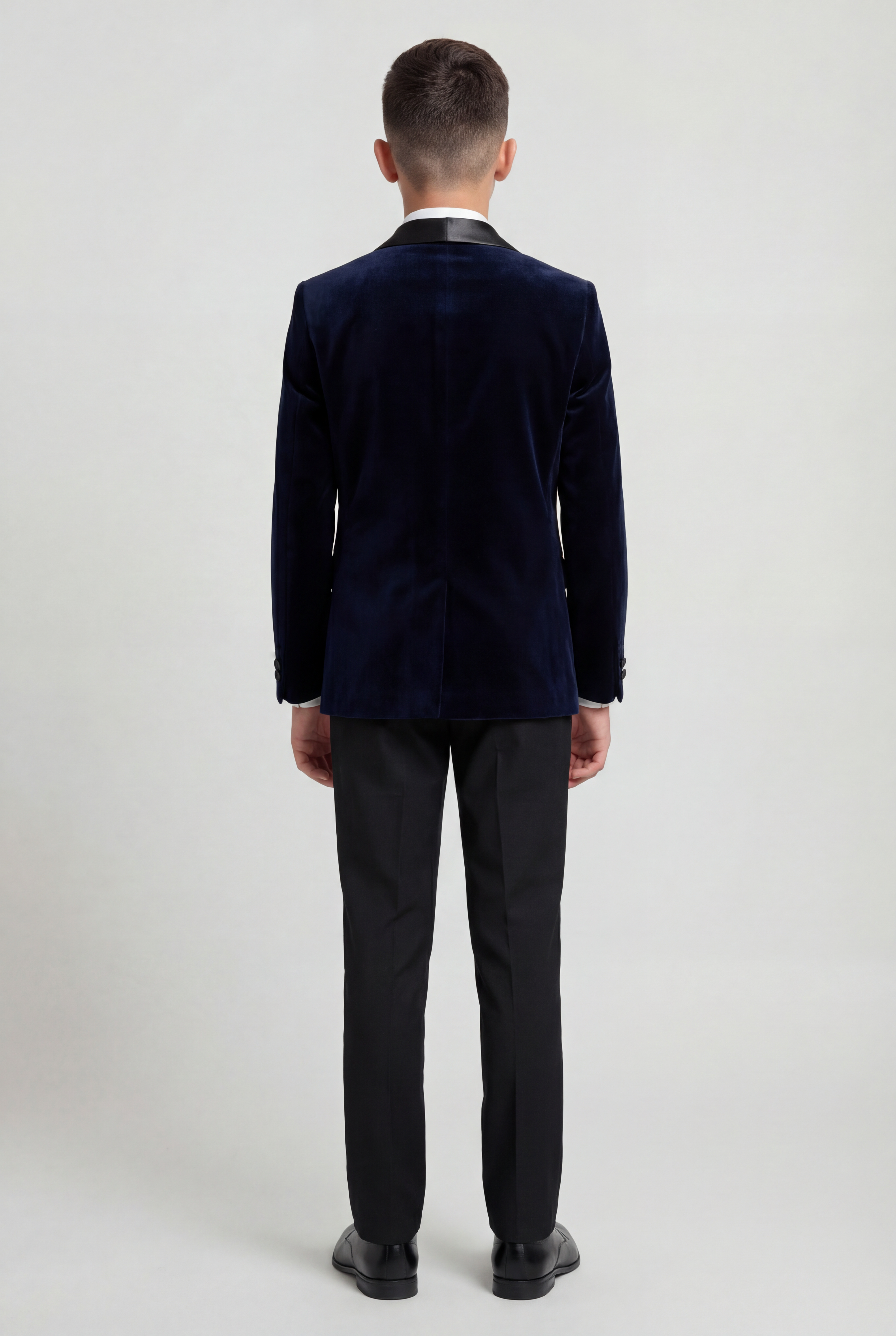Boys Velvet Tuxedo Suit with Double-breasted Vest - Navy Blue