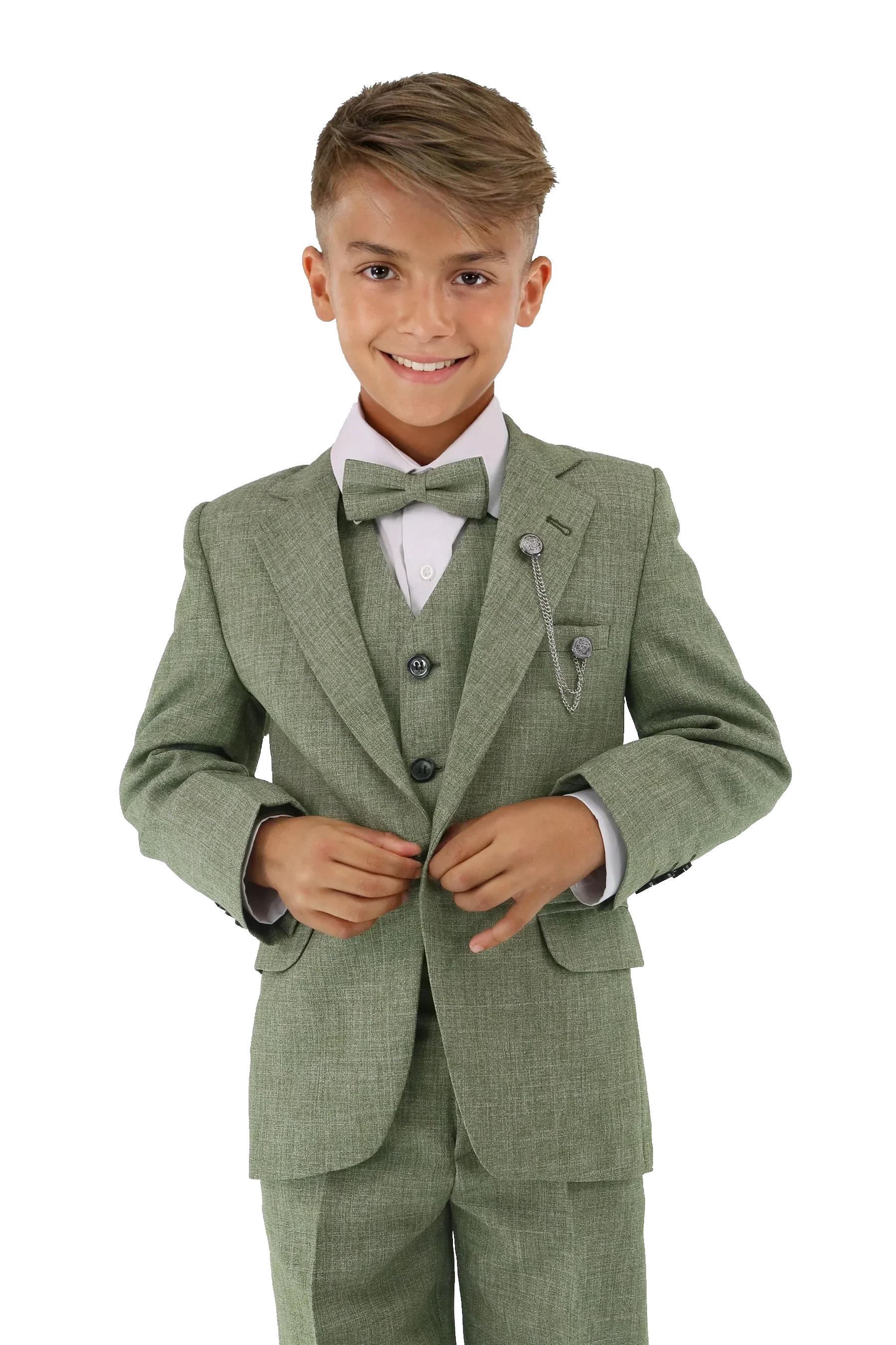 Traje formal texturizado ajustado para niños de 8 piezas - Verde caqui