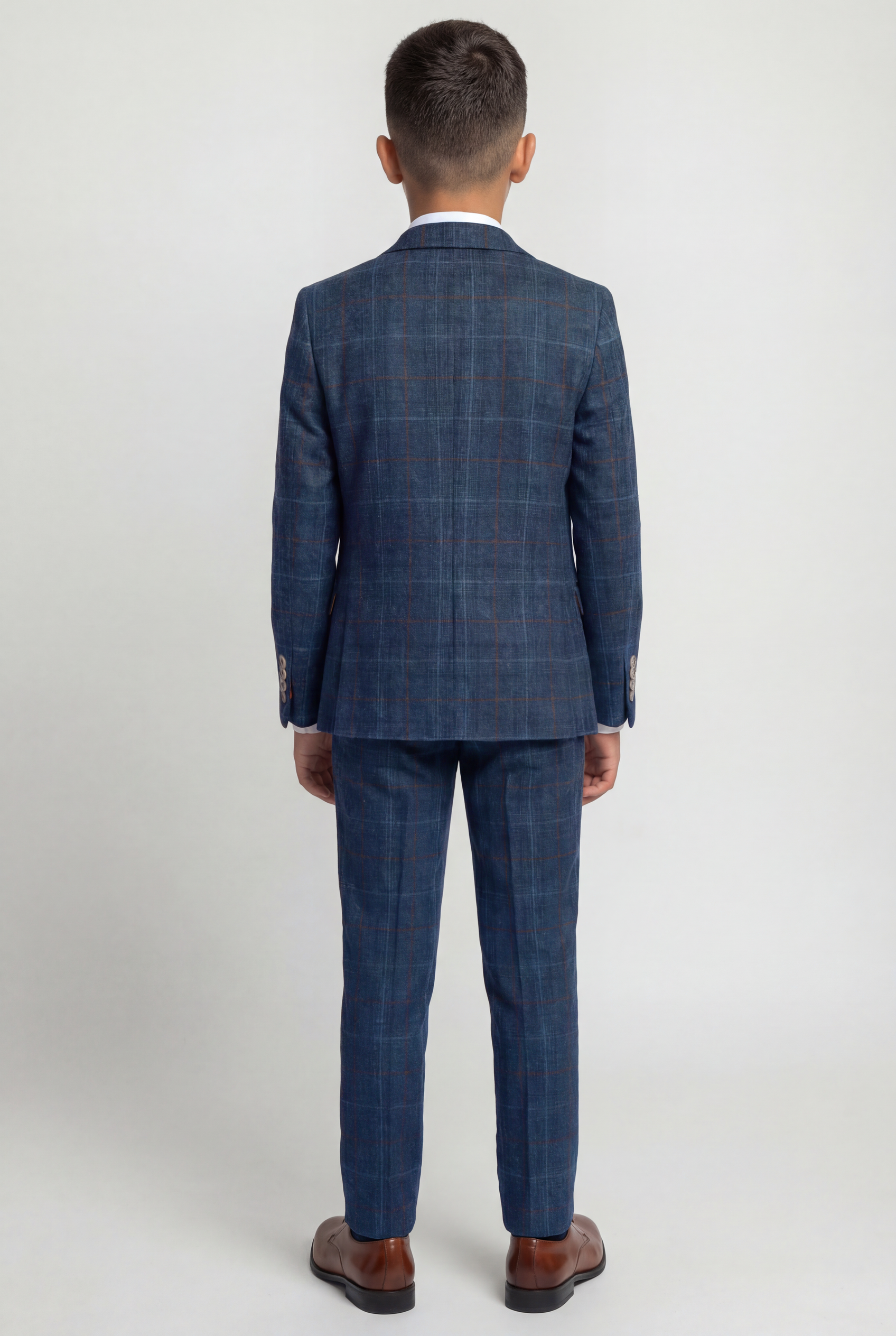 Boys Tweed Windowpane Check Suit - CODY Blue - Navy Blue