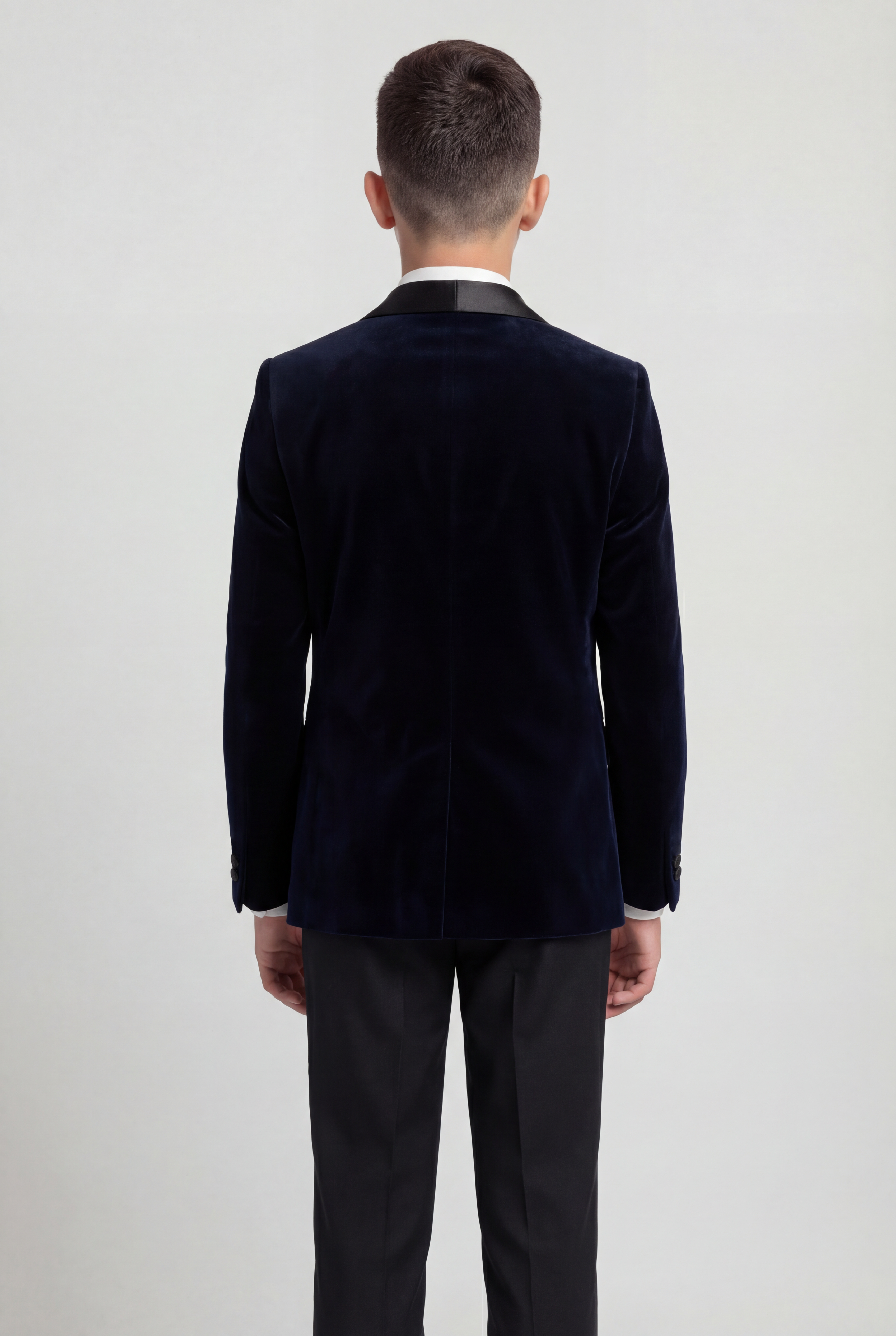 Boys Velvet Tuxedo Suit with Double-breasted Vest - Navy Blue