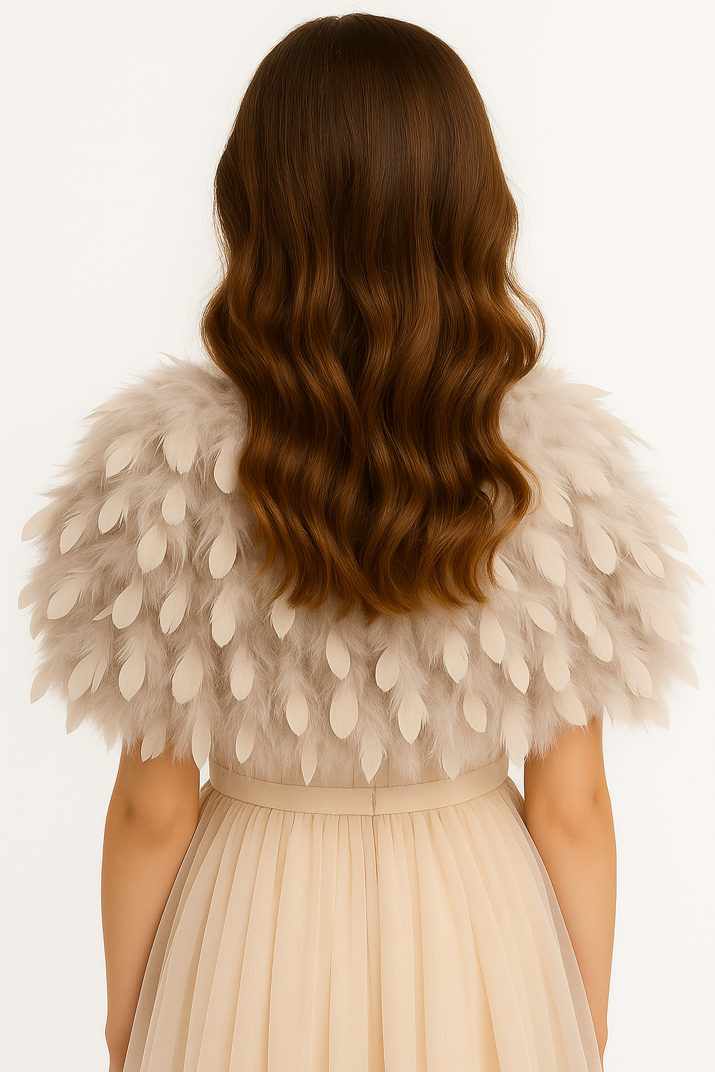 Elegant Feather Cape Bolero for Girls - Beige Back Picture