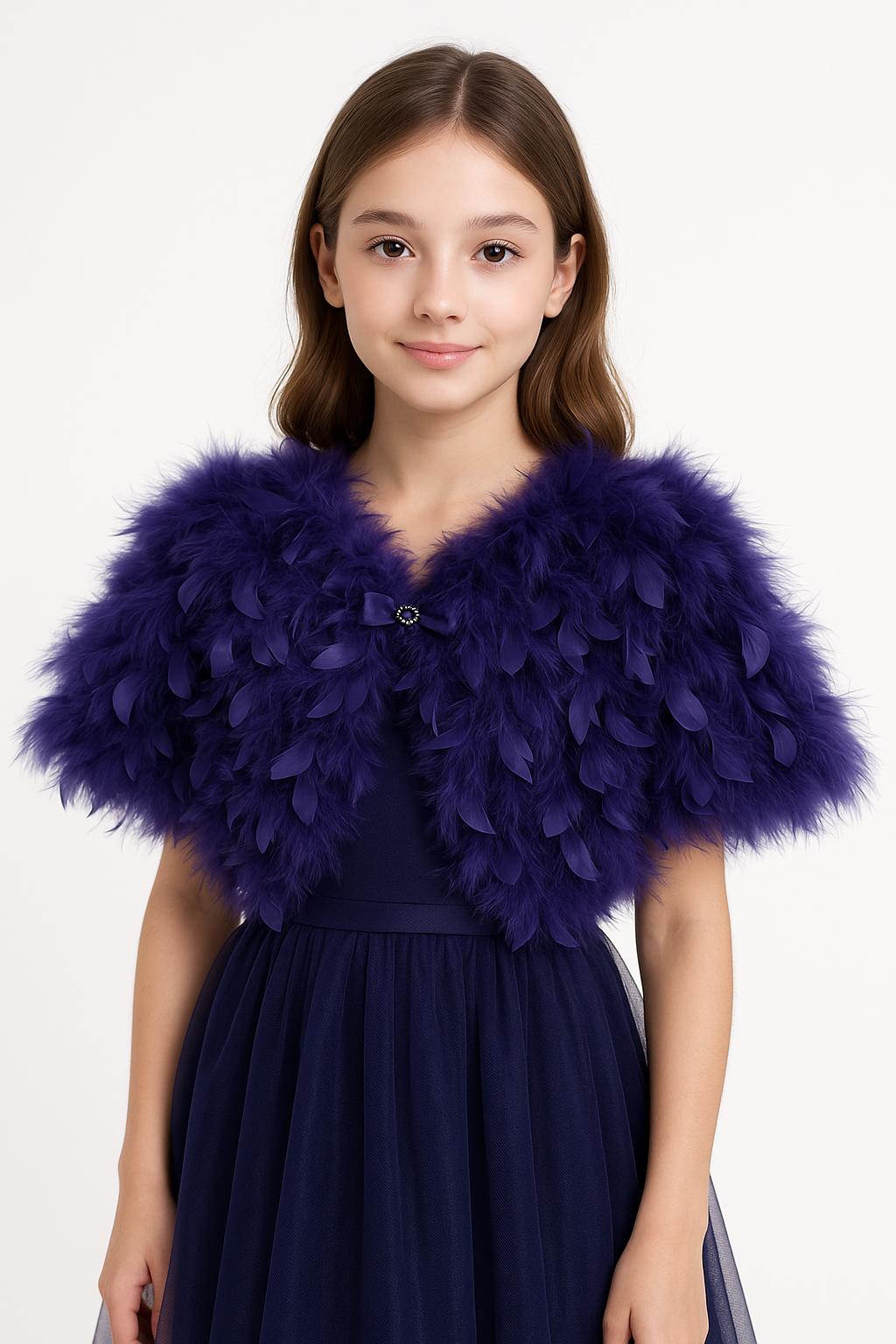 Elegant Feather Cape Bolero for Girls - Purple Model Picture