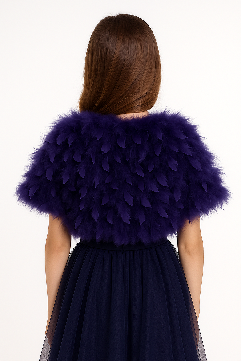 Elegant Feather Cape Bolero for Girls - Purple back picture