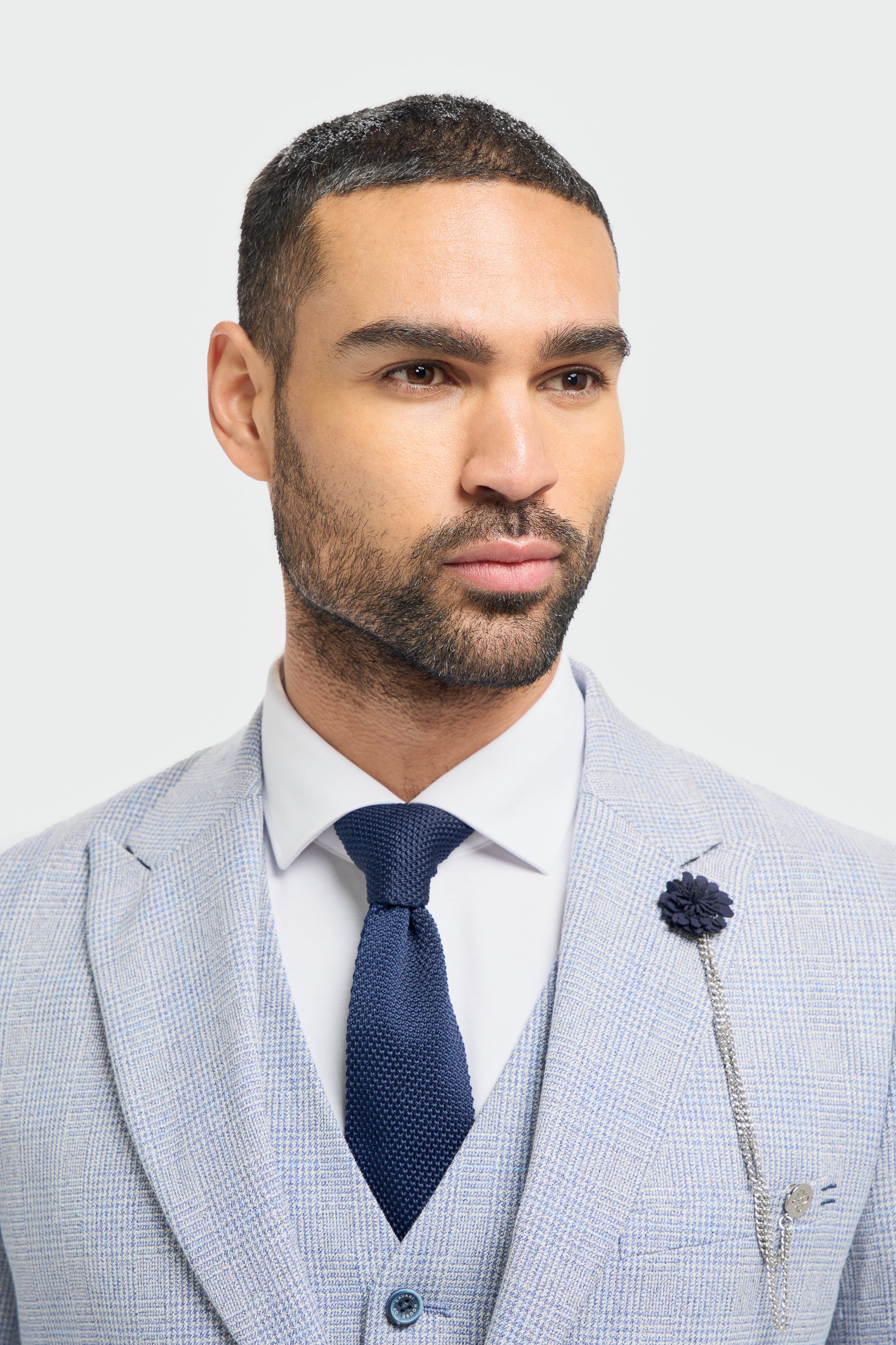 Father & Son Matching Glen Check Wool Tweed 3-Piece Suit Set - Caridi  - Sky Blue