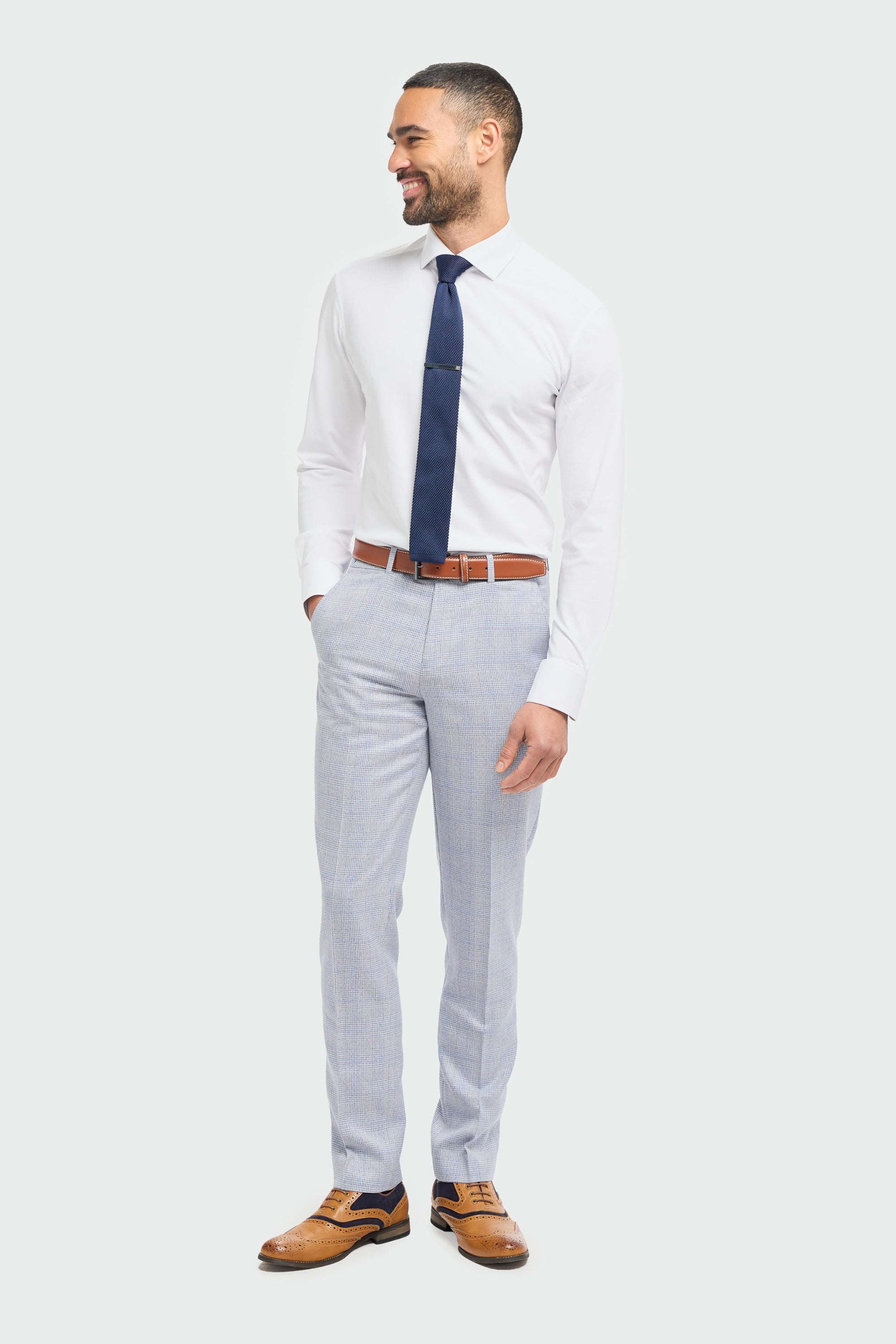 Father & Son Matching Glen Check Wool Tweed 3-Piece Suit Set - Caridi  - Sky Blue