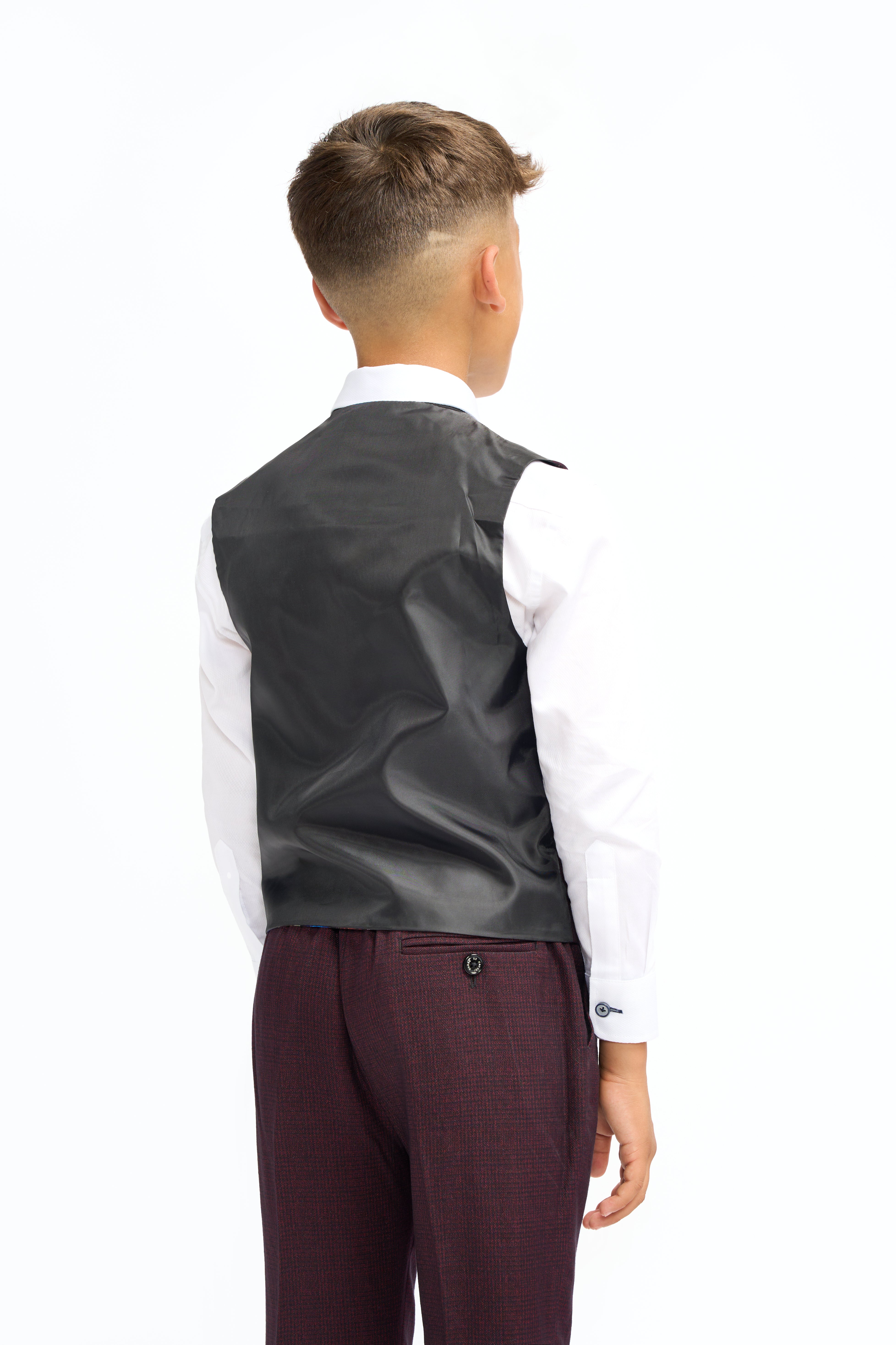 Father & Son Matching Glen Check Wool Tweed 3-Piece Suit Set - Caridi Wine