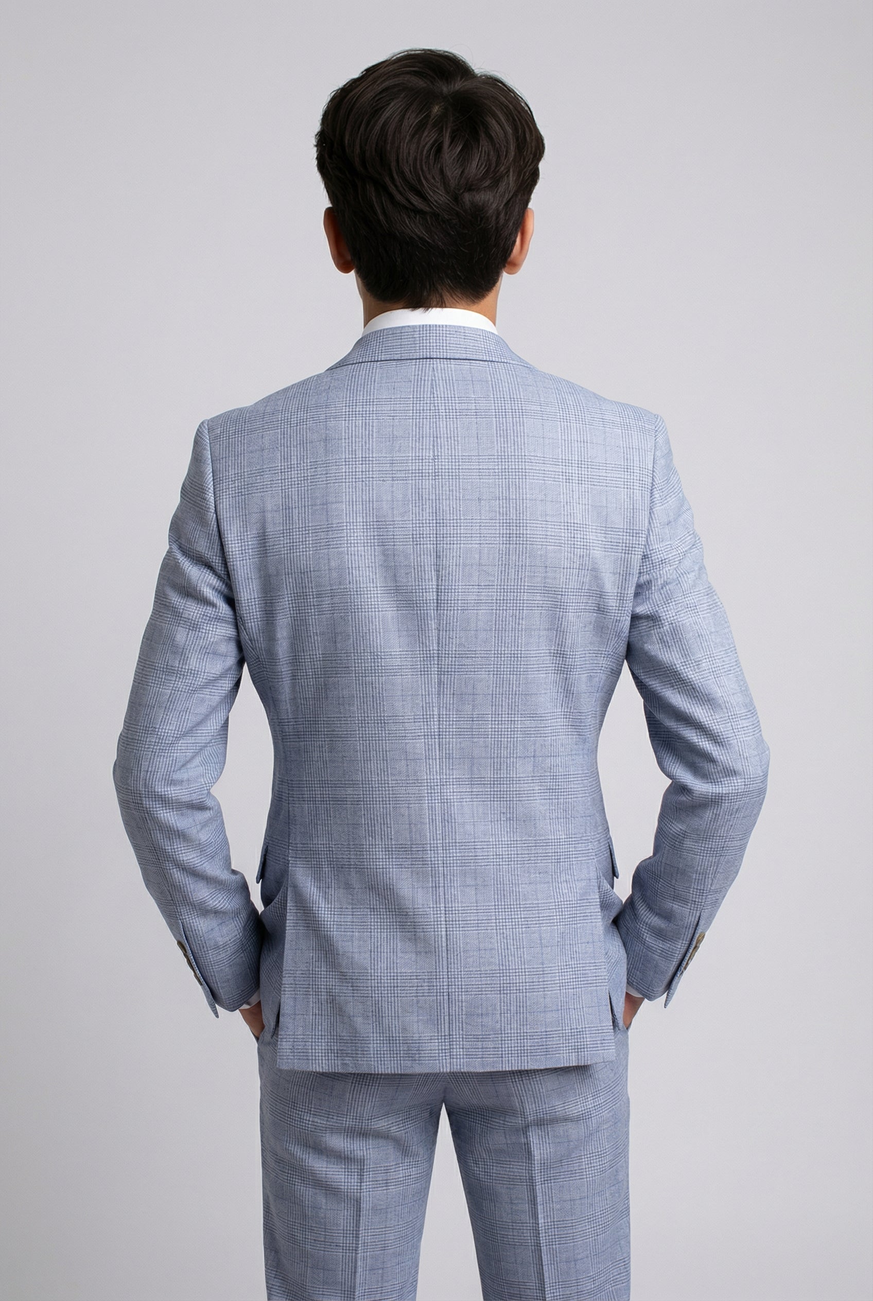 Vater & Sohn Passender Glencheck Woll-Tweed 3-teiliger Anzug-Set - Luis Hellblau