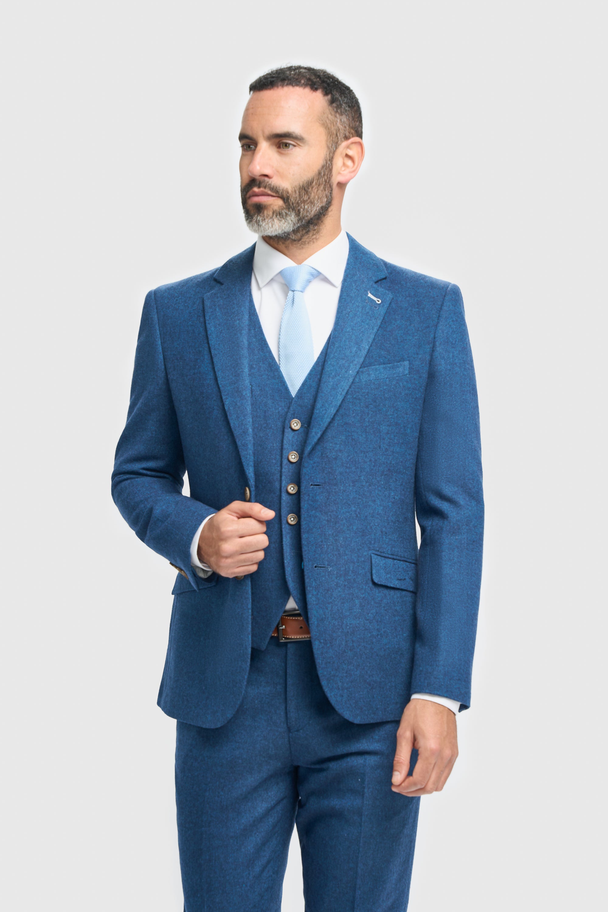 Ensemble de costume en tweed de laine assorti père et fils 3 pièces - Orson Bleu