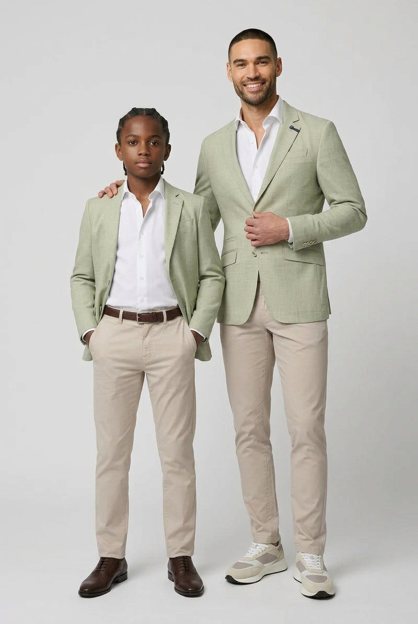 Blazer de sarga espiga a juego para padre e hijo - Verde Salvia