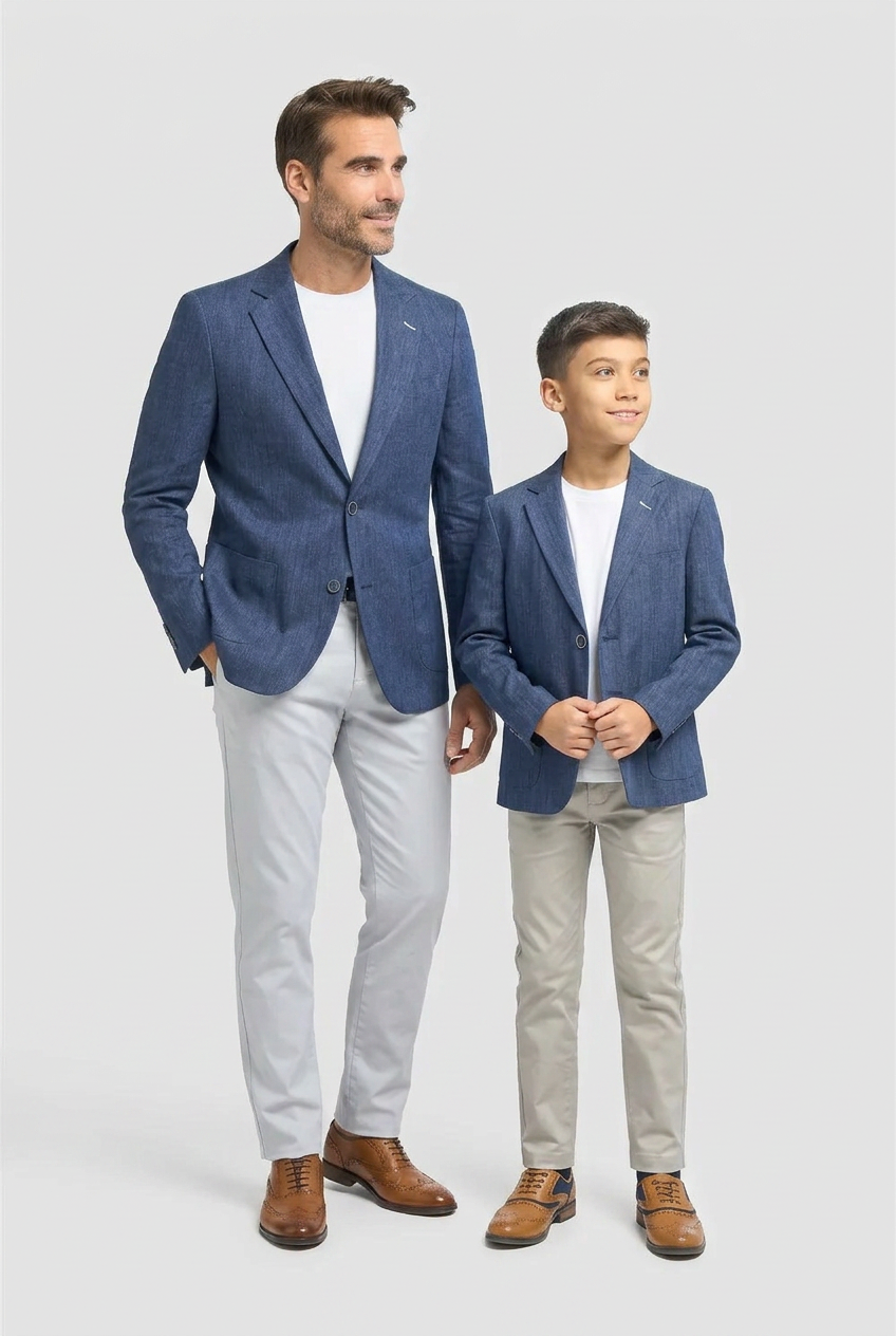 Blazer en lin à chevrons assorti père et fils – Bleu marine