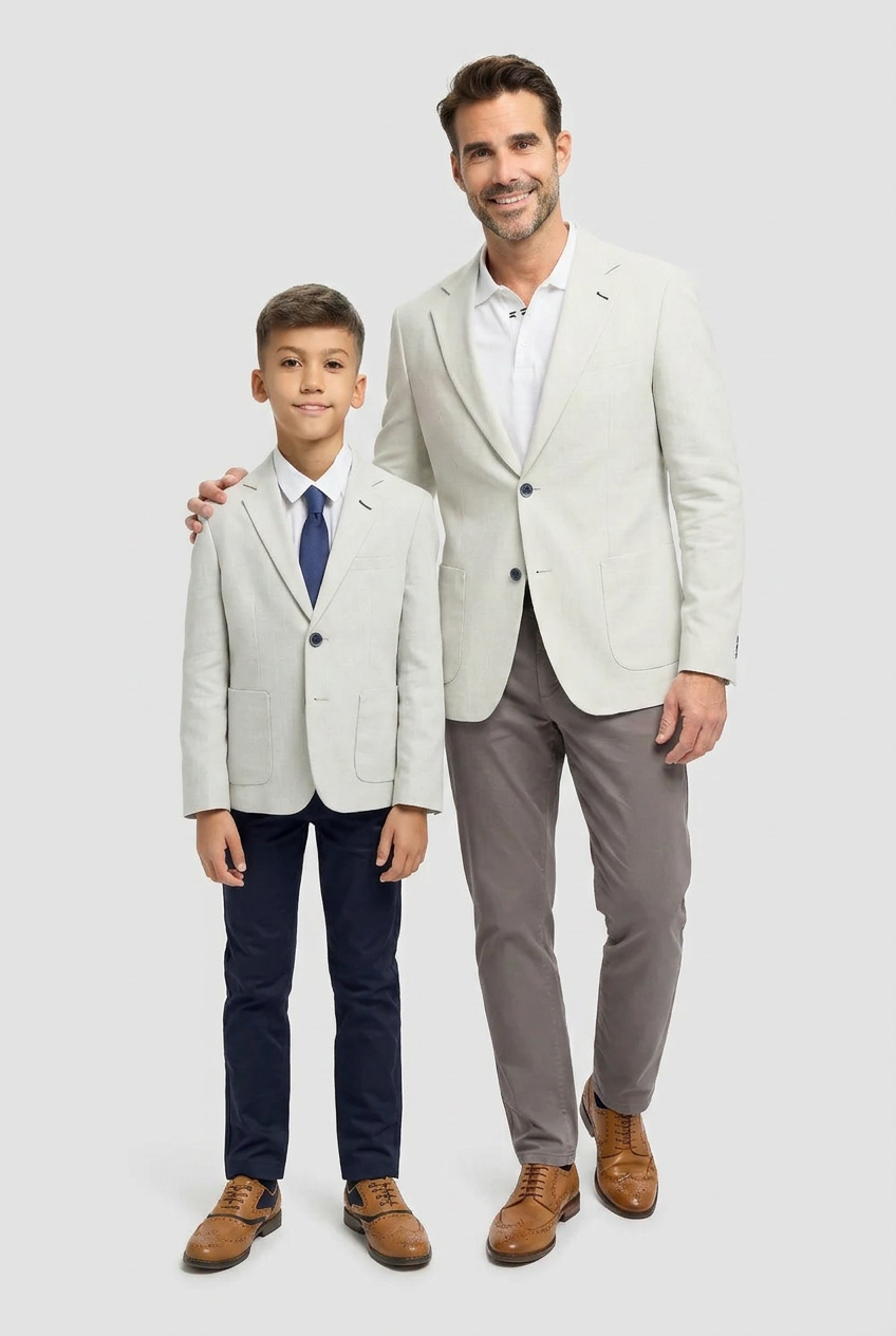 Veste assortie père et fils en lin à chevrons – Gris ardoise