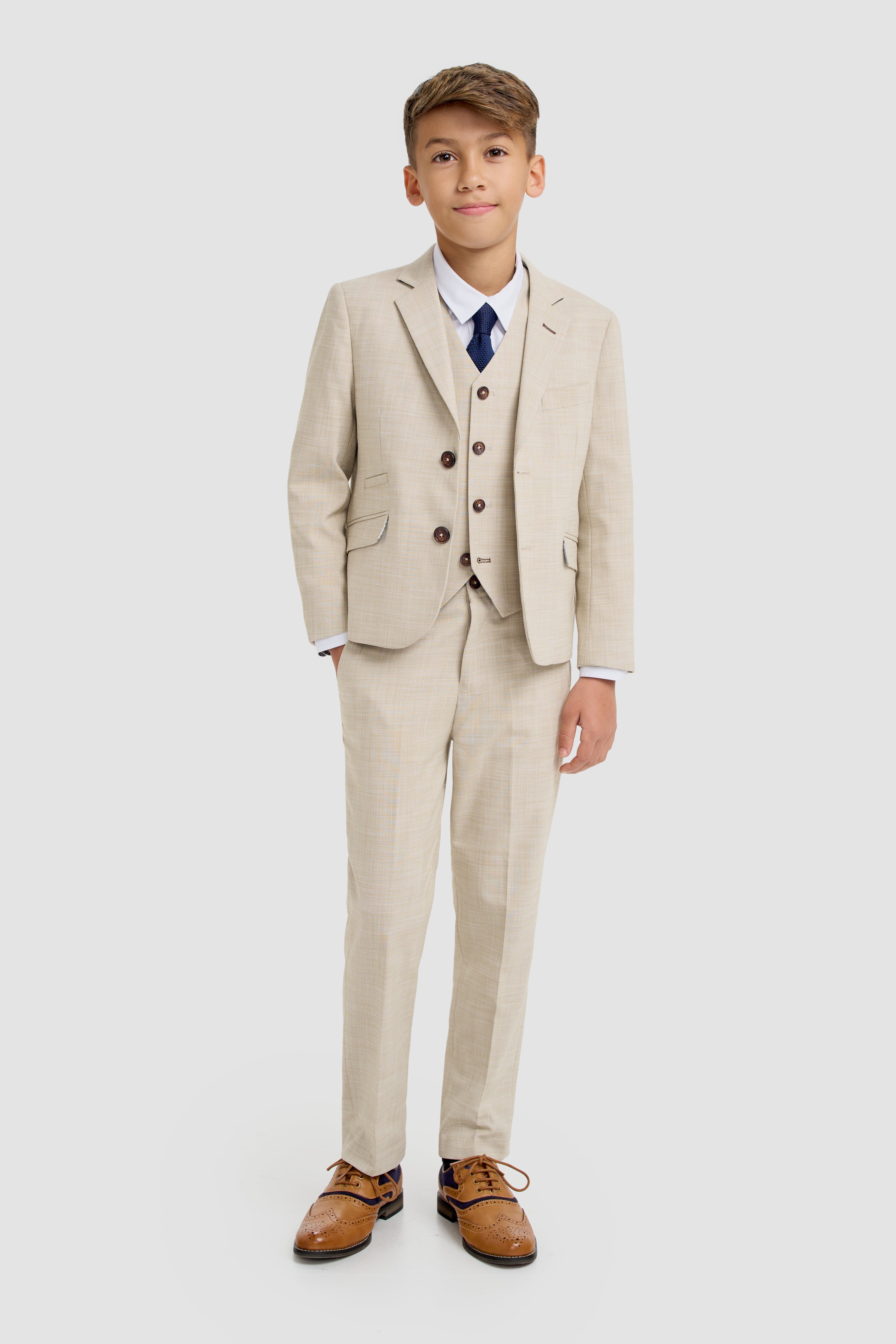 Conjunto de Traje Texturizado a Juego para Padre e Hijo de 3 Piezas - Camden Beige