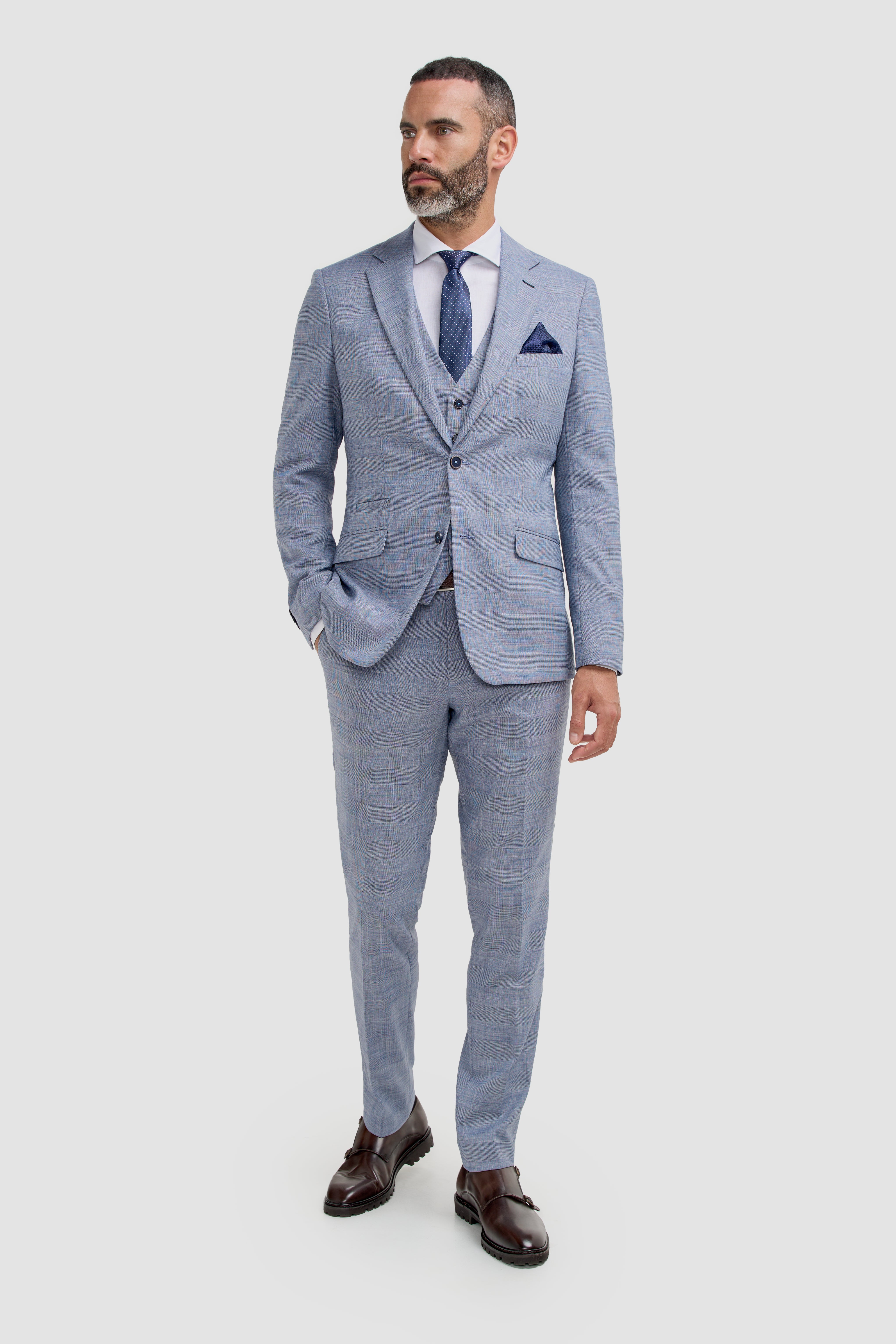 Conjunto de Traje Texturizado de 3 Piezas a Juego para Padre e Hijo - Camden Azul