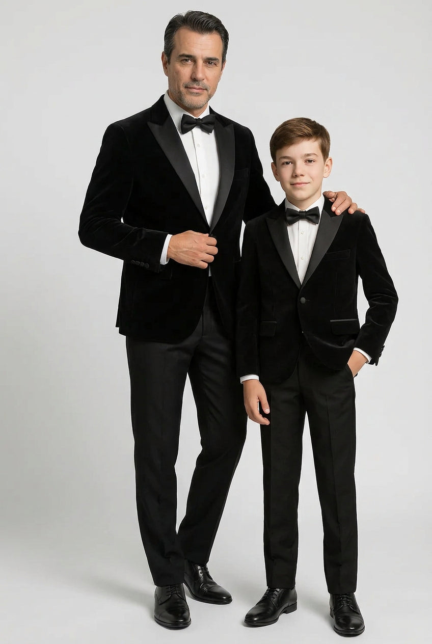 Veste de dîner en velours assortie père et fils - Noir