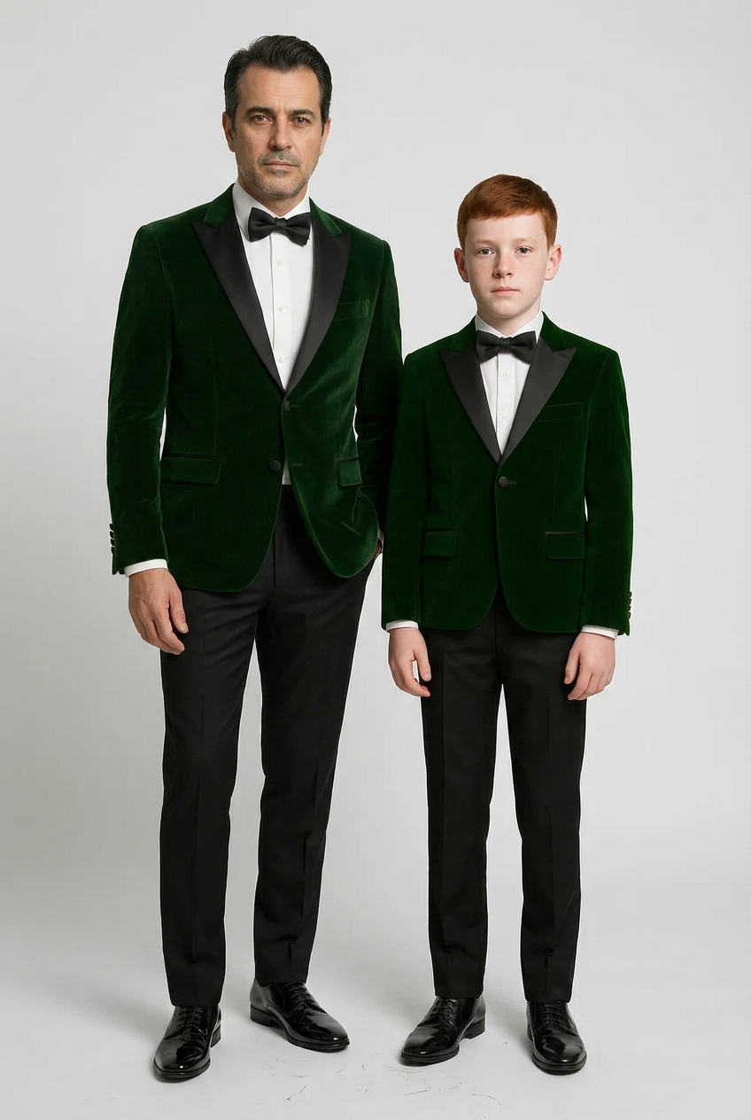 Veste de dîner en velours assortie père et fils - Vert