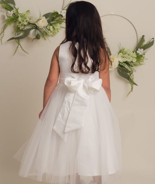 Robe de Demoiselle d'Honneur avec Jupe en Tulle et Nœud - HILARY - Ivoire
