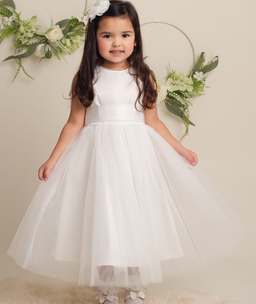 Robe de Demoiselle d'Honneur avec Jupe en Tulle et Nœud - HILARY - Ivoire