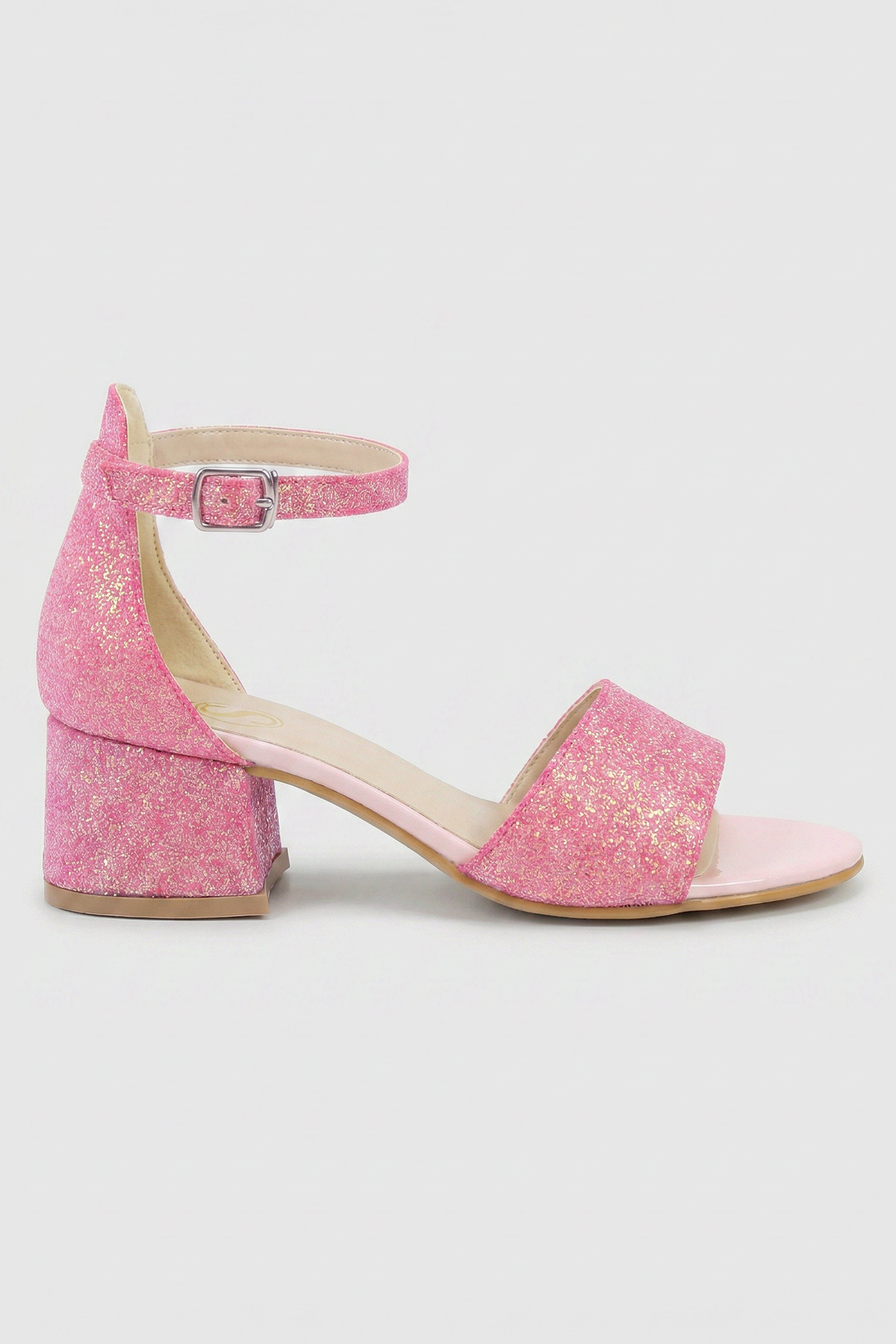 Sandali con tacco a blocco e cinturino alla caviglia per ragazze - SPARKLE - Rosa ciliegia