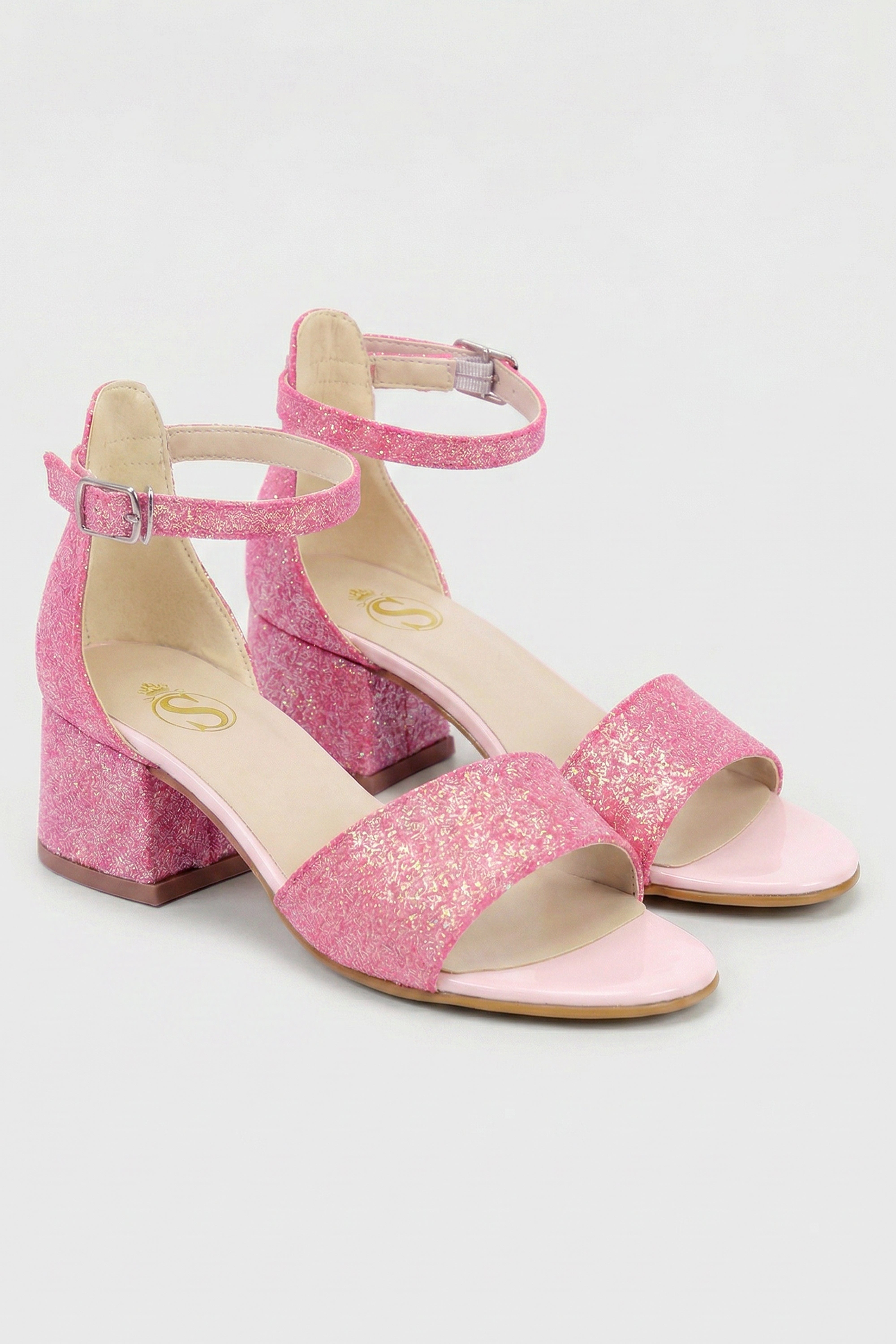 Sandali con tacco a blocco e cinturino alla caviglia per ragazze - SPARKLE - Rosa ciliegia