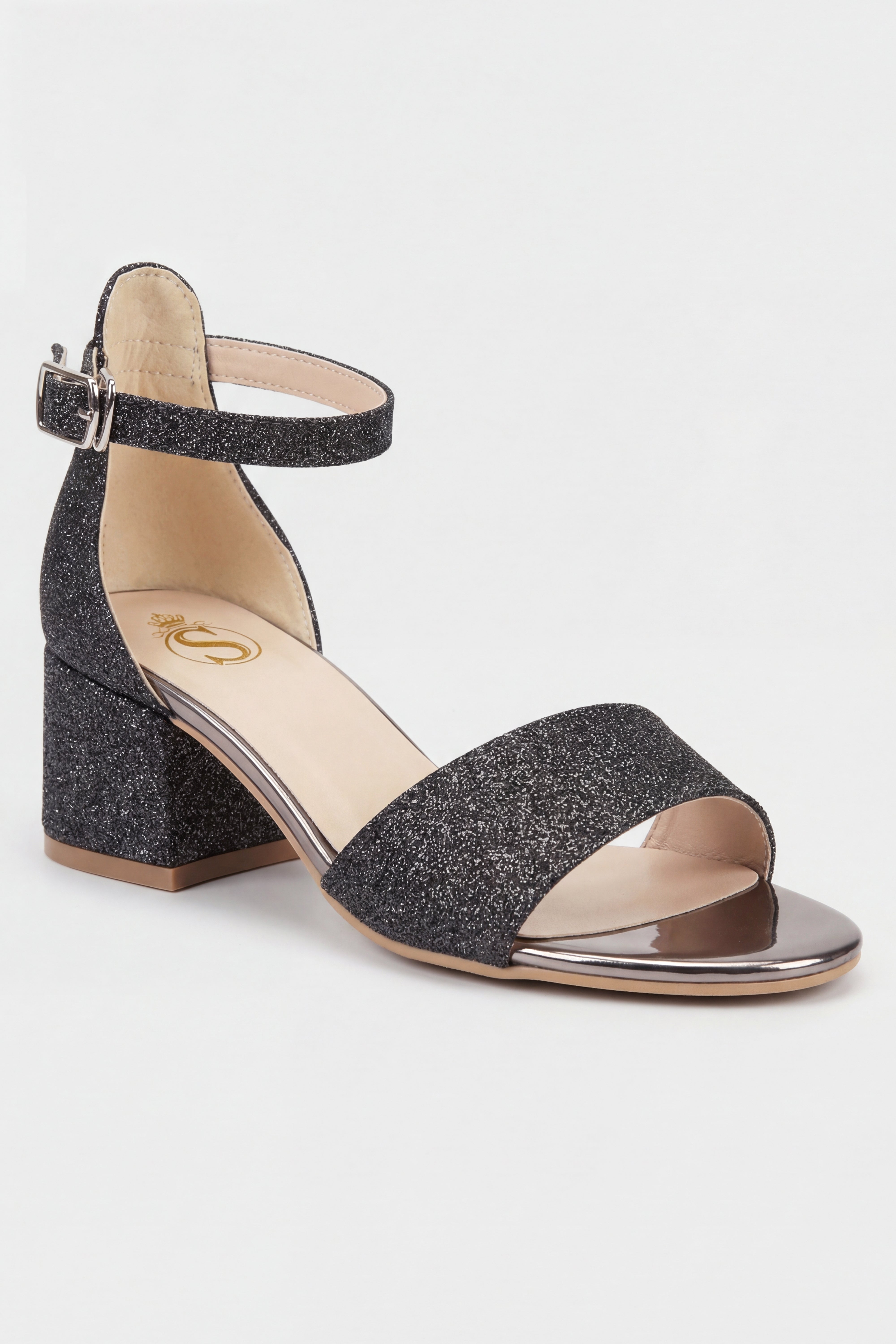 Sandales à talons carrés et bride cheville pour filles - SPARKLE - Argent foncé