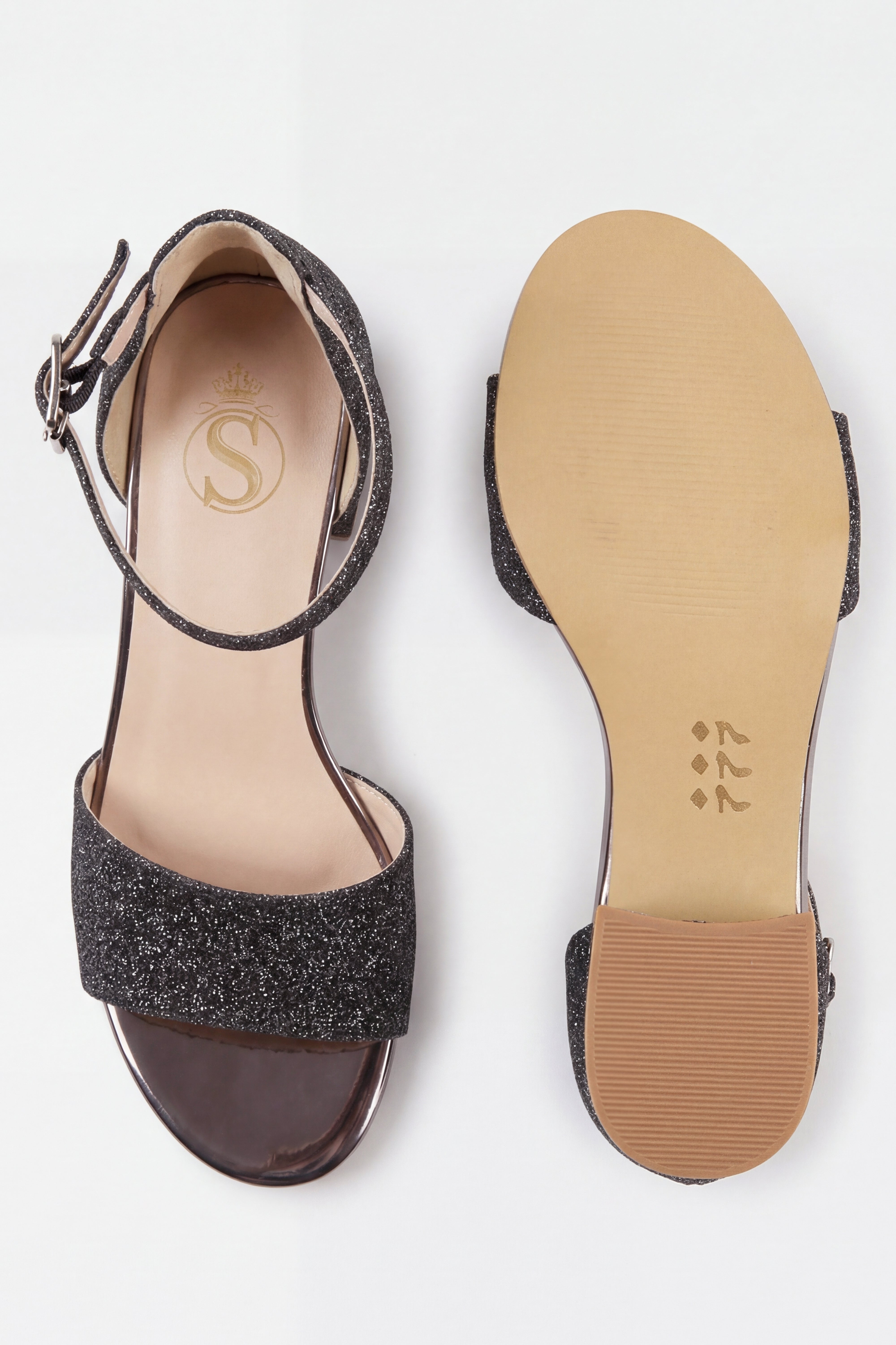 Sandales à talons carrés et bride cheville pour filles - SPARKLE - Argent foncé