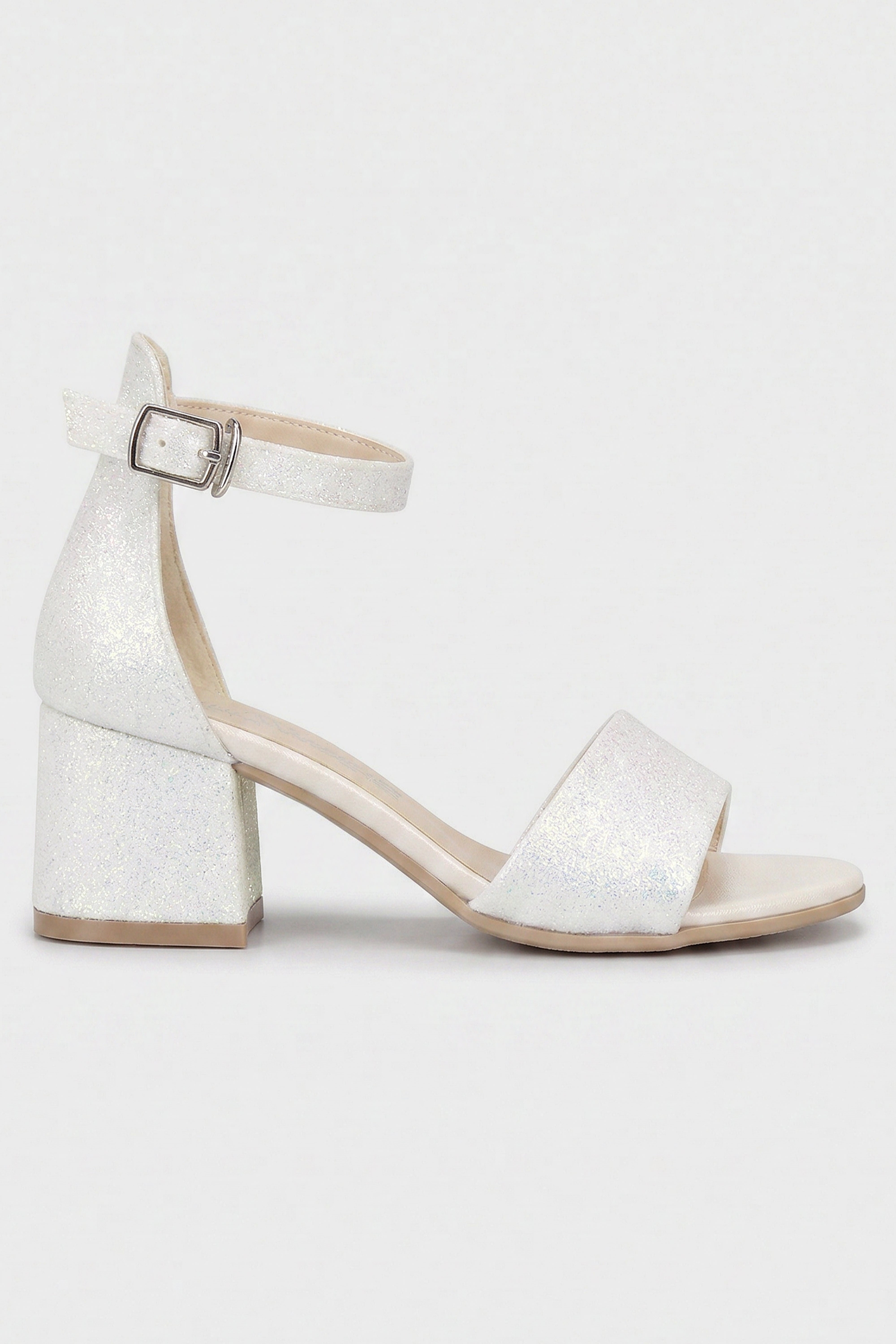 Girls Ankle-Strap Block Heel Sandals - SPARKLE - Pearl Ivory