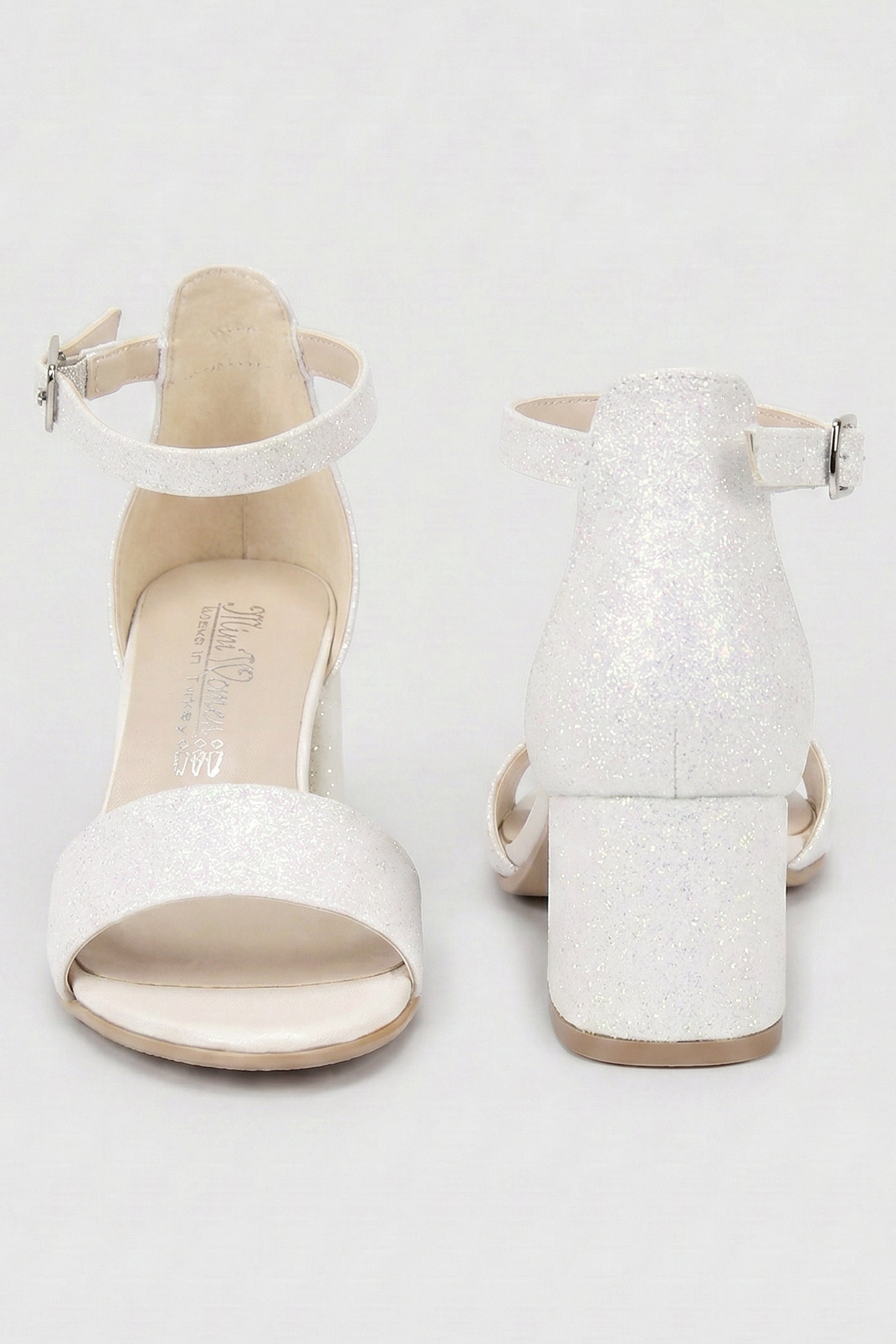 Girls Ankle-Strap Block Heel Sandals - SPARKLE - Pearl Ivory
