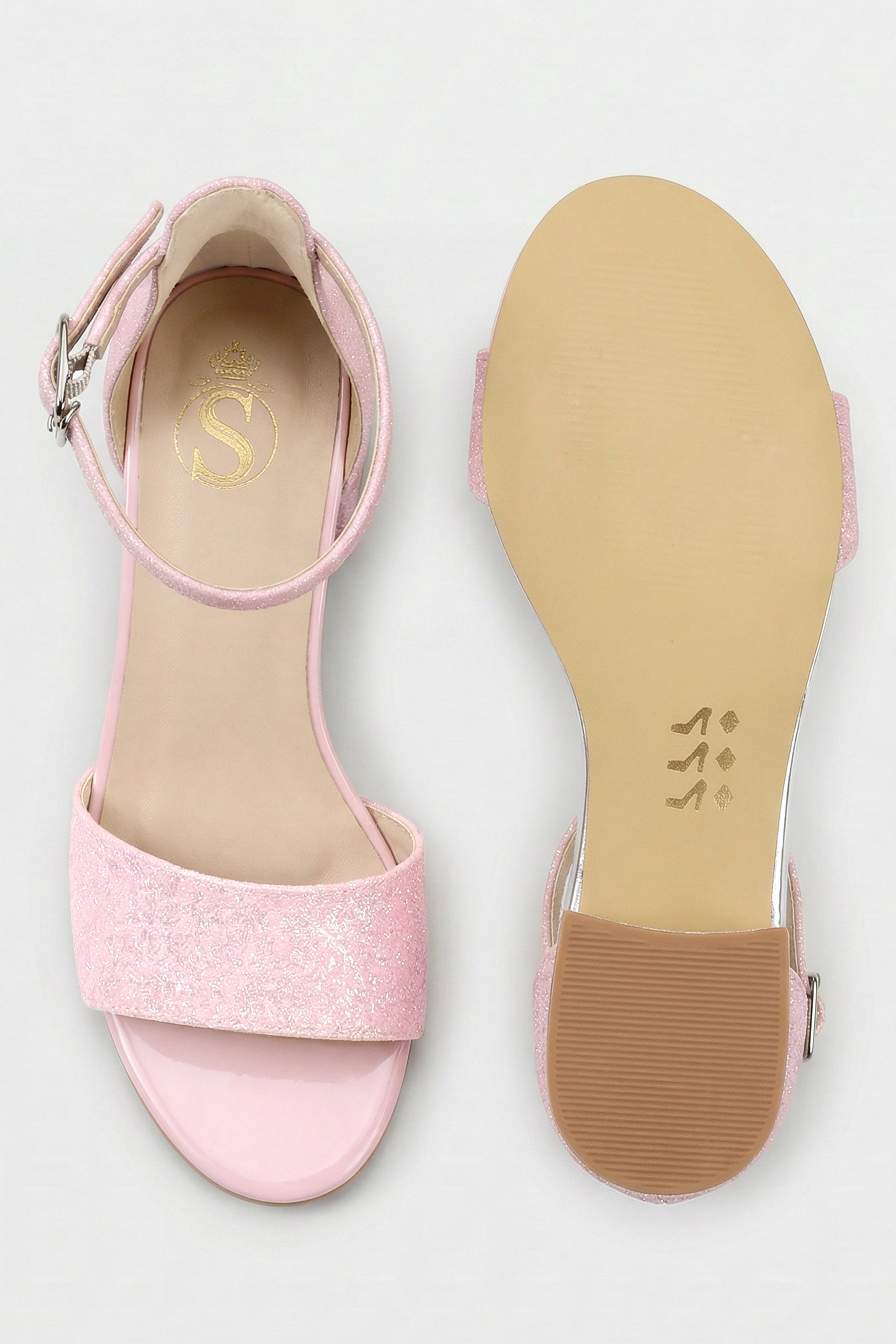 Girls Ankle-Strap Block Heel Sandals - SPARKLE - Pink