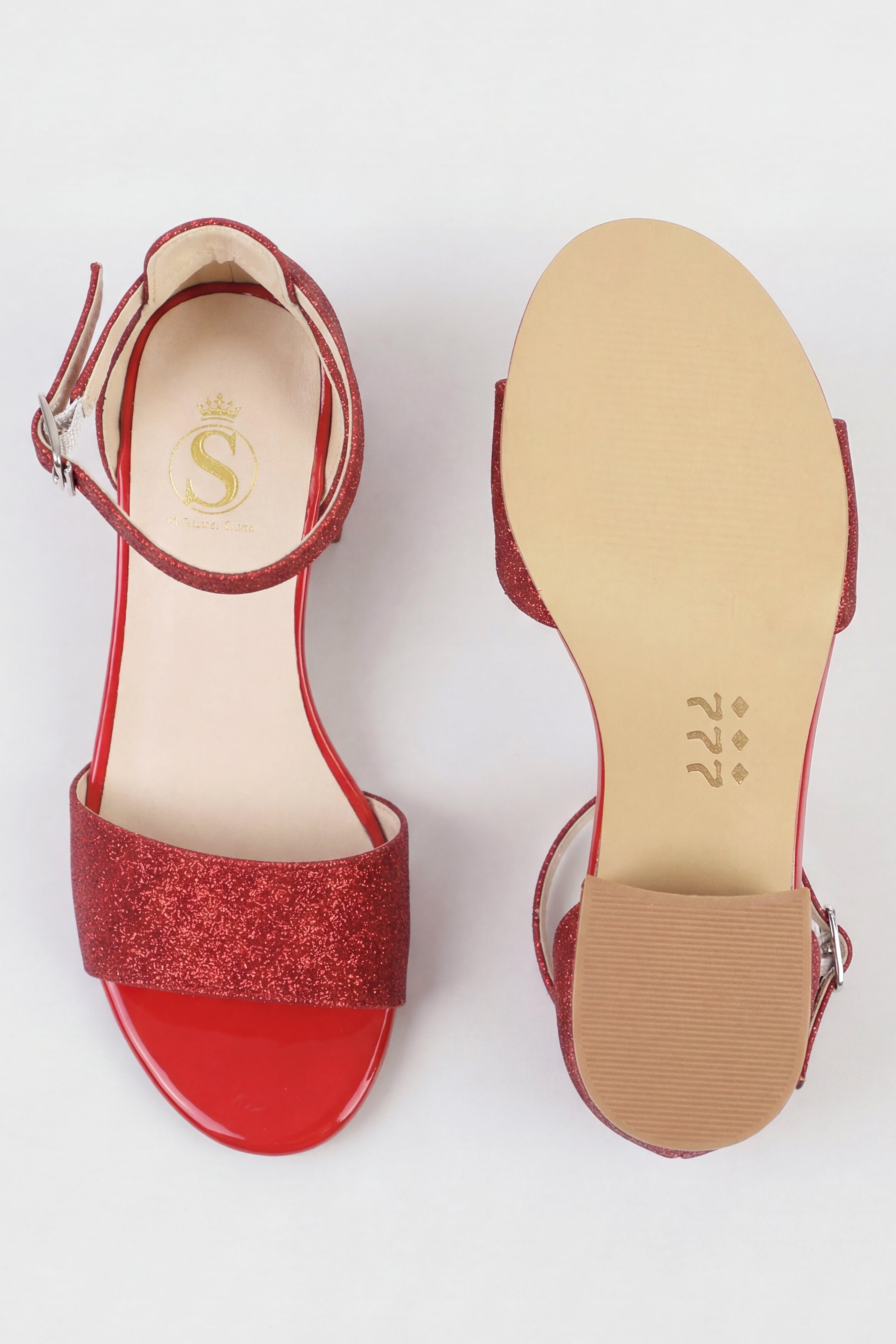 Sandales à talons carrés et bride cheville pour filles - SPARKLE - Rouge