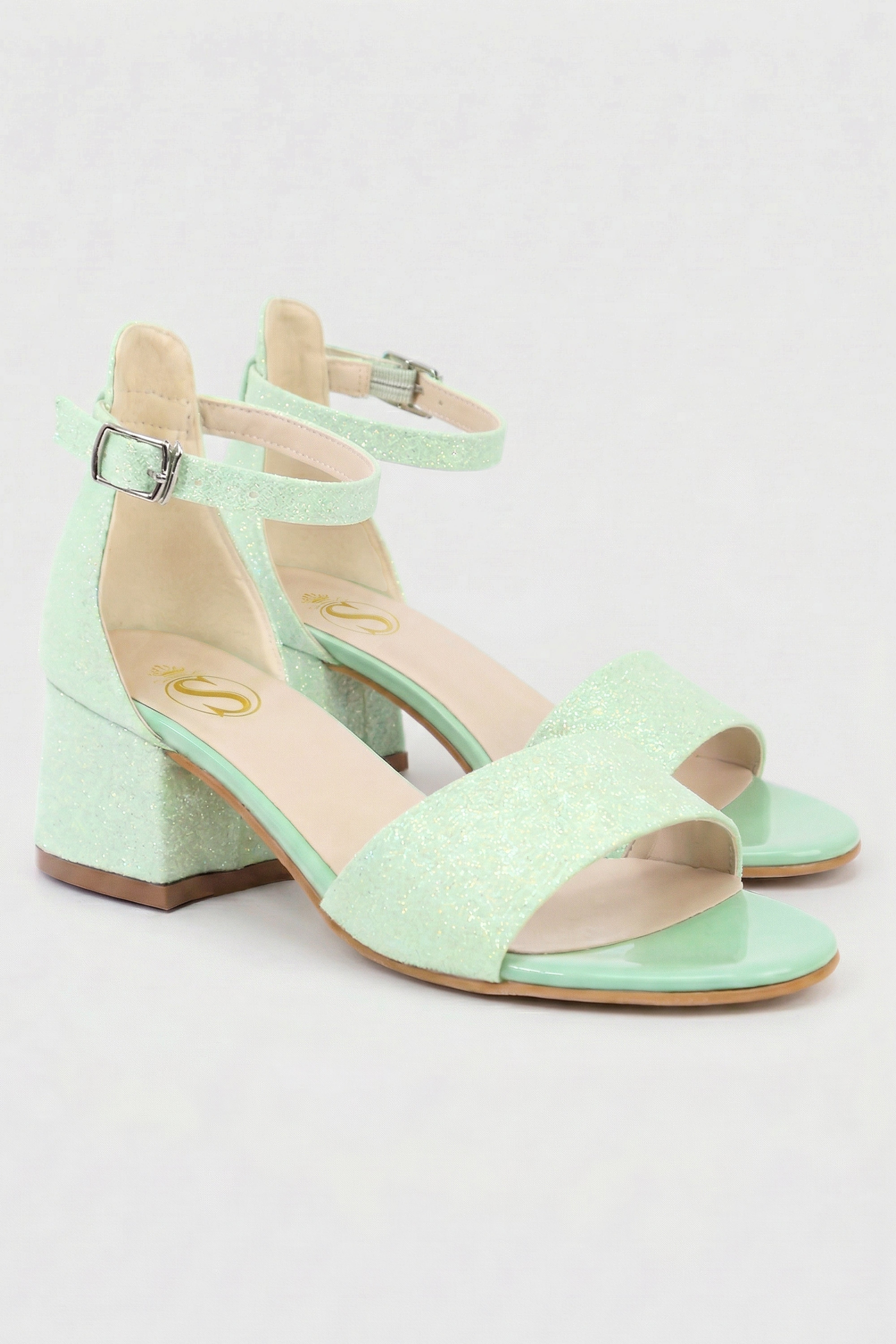 Sandali con tacco a blocco e cinturino alla caviglia per ragazze - SPARKLE - Verde