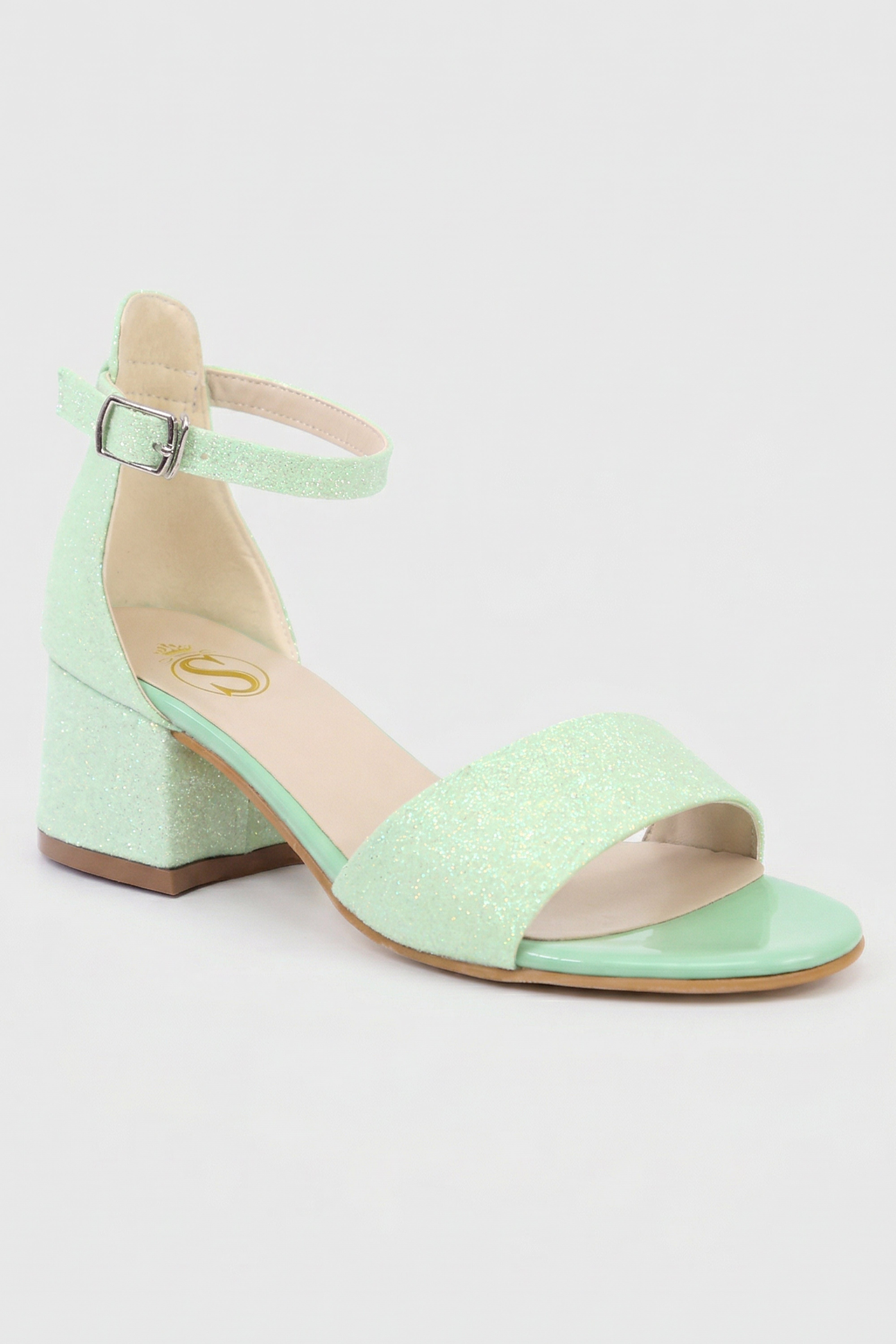 Girls Ankle-Strap Block Heel Sandals - SPARKLE - Green