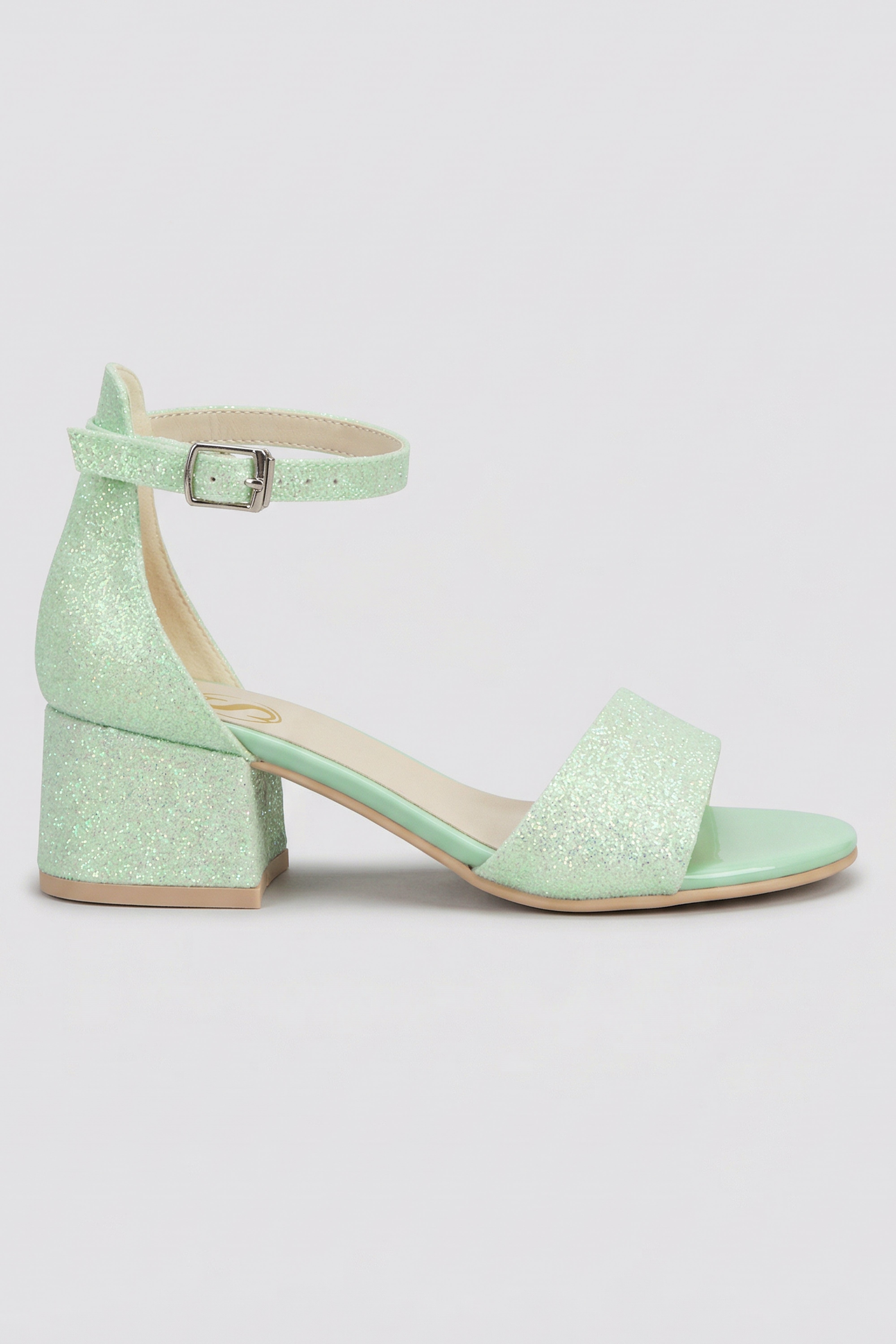 Sandali con tacco a blocco e cinturino alla caviglia per ragazze - SPARKLE - Verde