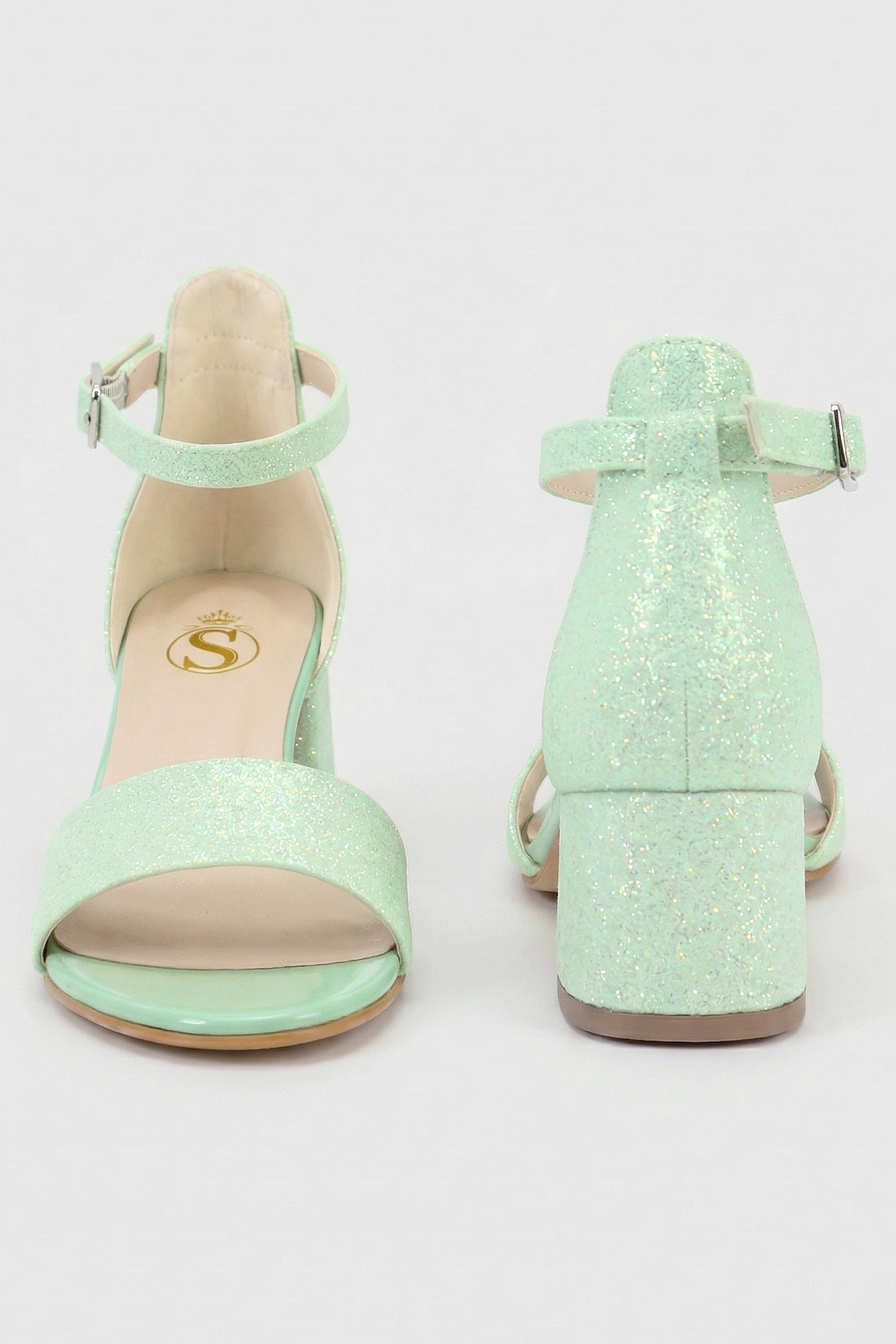 Sandali con tacco a blocco e cinturino alla caviglia per ragazze - SPARKLE - Verde